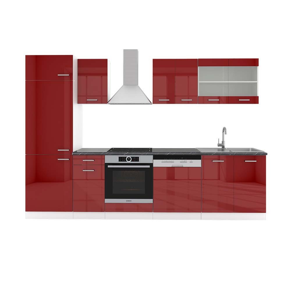 Vicco Küchenzeile R-Line, Rot Hochglanz/Weiß/Weiß, 300 günstig online kaufen