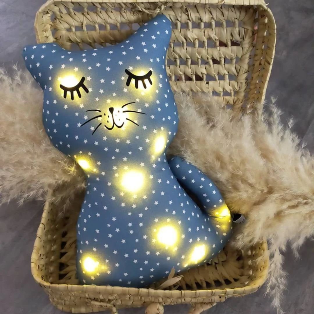 suebidou Dekokissen Nachtlichtkissen hyggeliges Kissen zum Dekorieren Lichtkissen Katze | Dekokissen