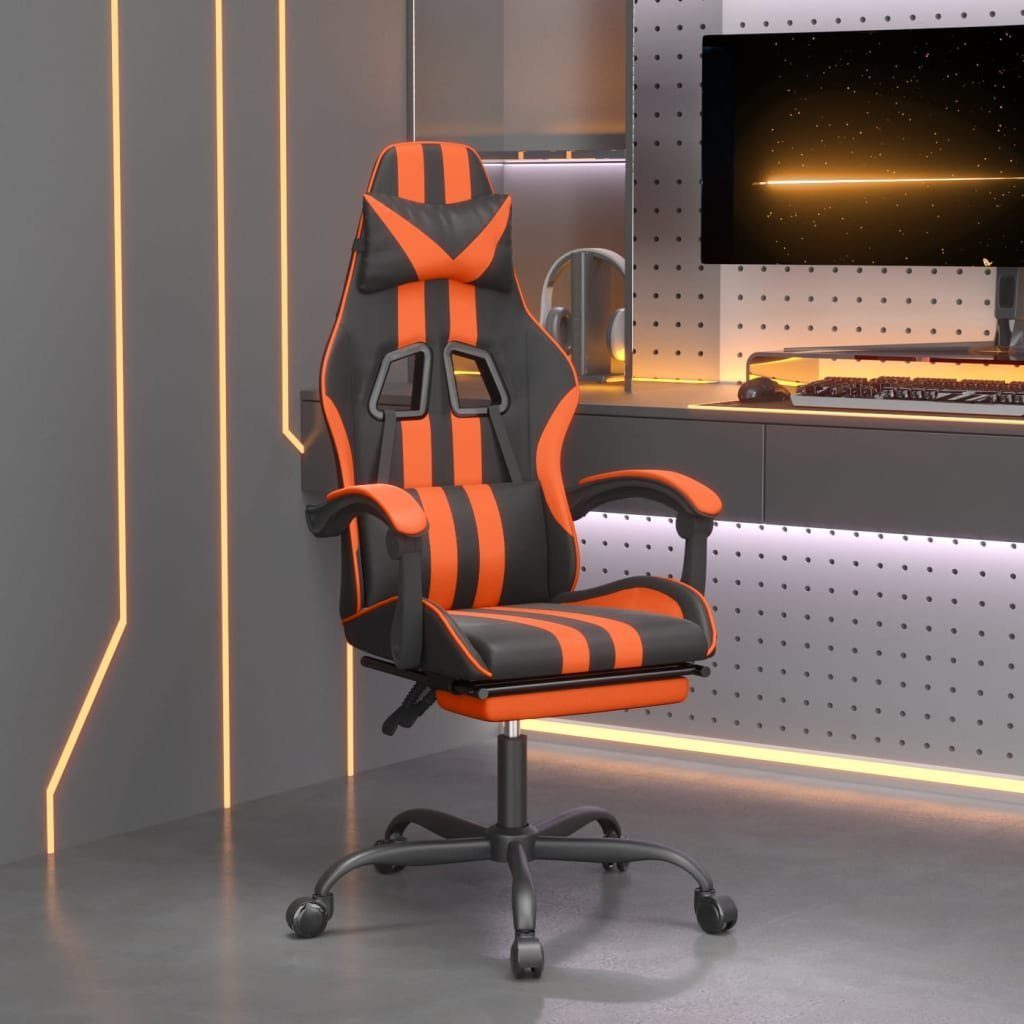 furnicato Gaming-Stuhl mit Fußstütze Drehbar Schwarz & Orange Kunstleder (1 St)