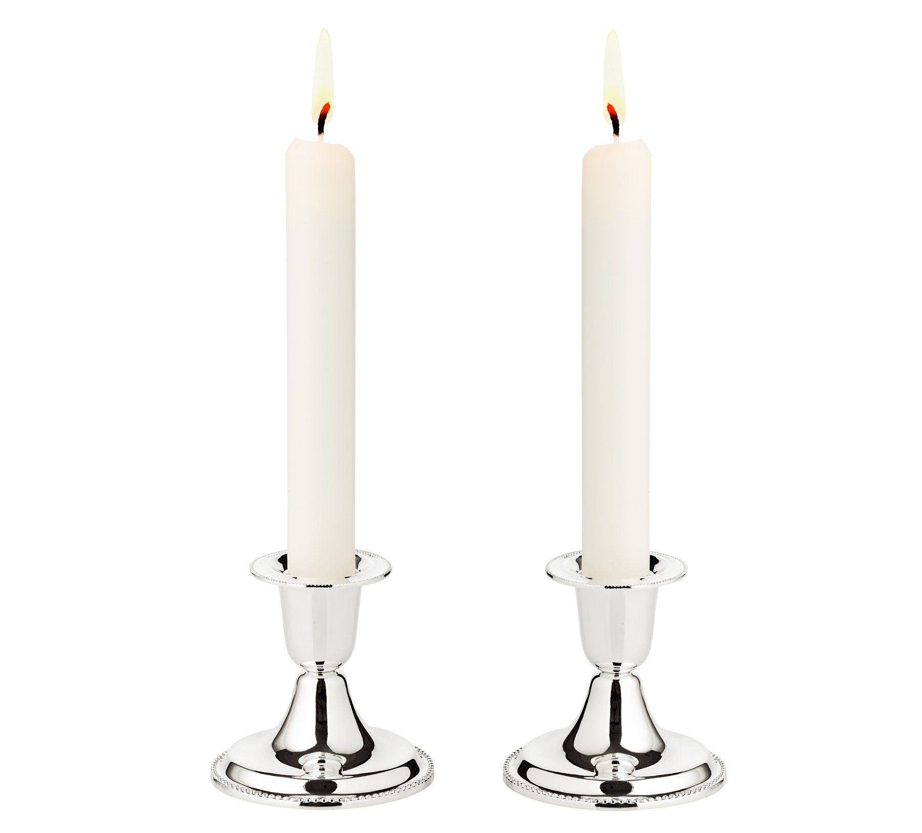 EDZARD Kerzenleuchter Perla (2er-Set), Kerzenhalter und versilbert Silber-Optik mit Perlrand, mit Kerzenständer Stabkerzen, 7 anlaufgeschützt, Höhe für cm