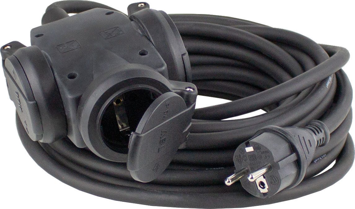 as - Schwabe Verlängerungsleitung 3-fach Kupplung Schuko IP44 Verlängerungskabel, Typ F (Schuko), 3x Typ F (Schuko) (30 cm), für den ständigen Einsatz im Außenbereich