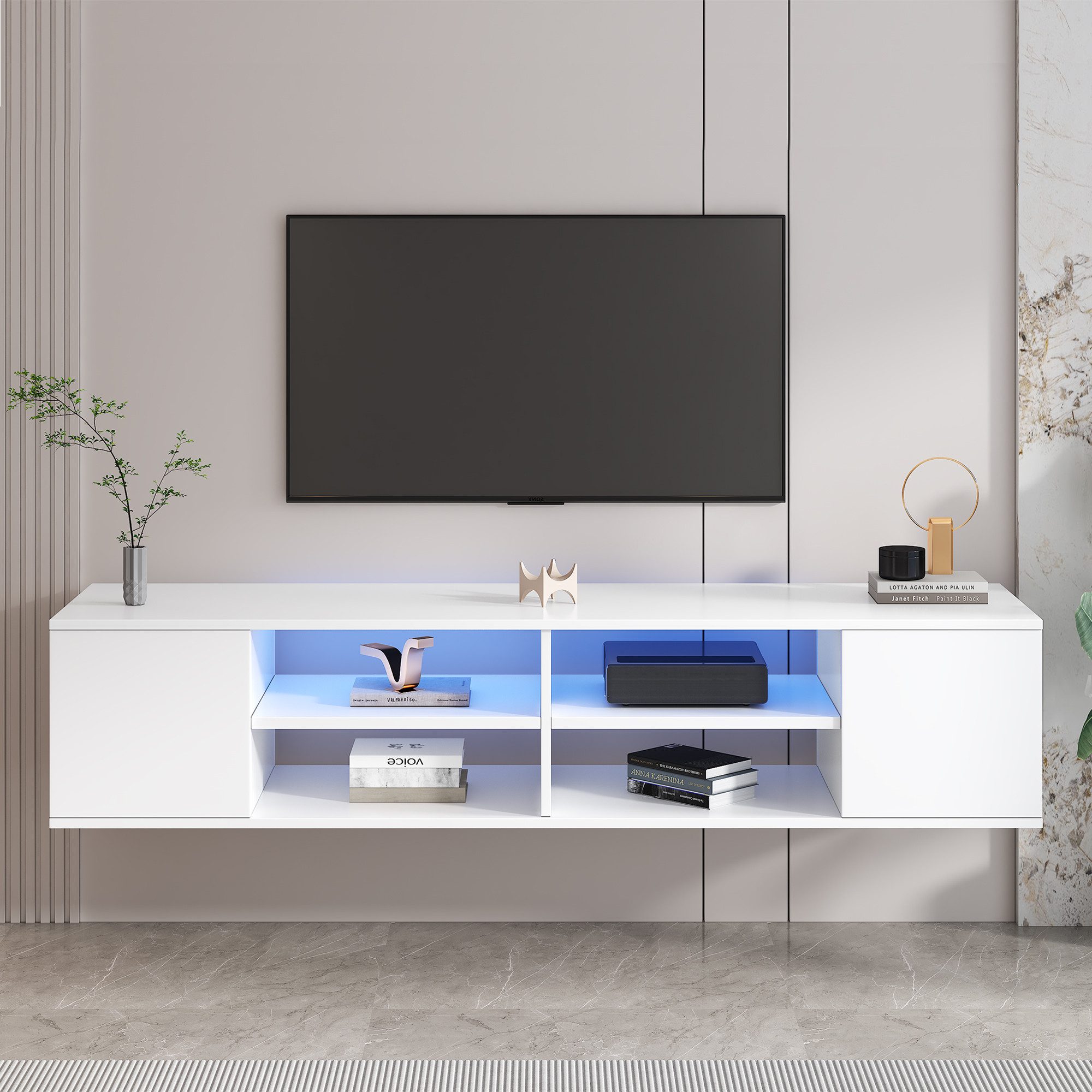 MODFU TV-Schrank TV-Lowboard mit LED-Beleuchtung, Fernsehtisch