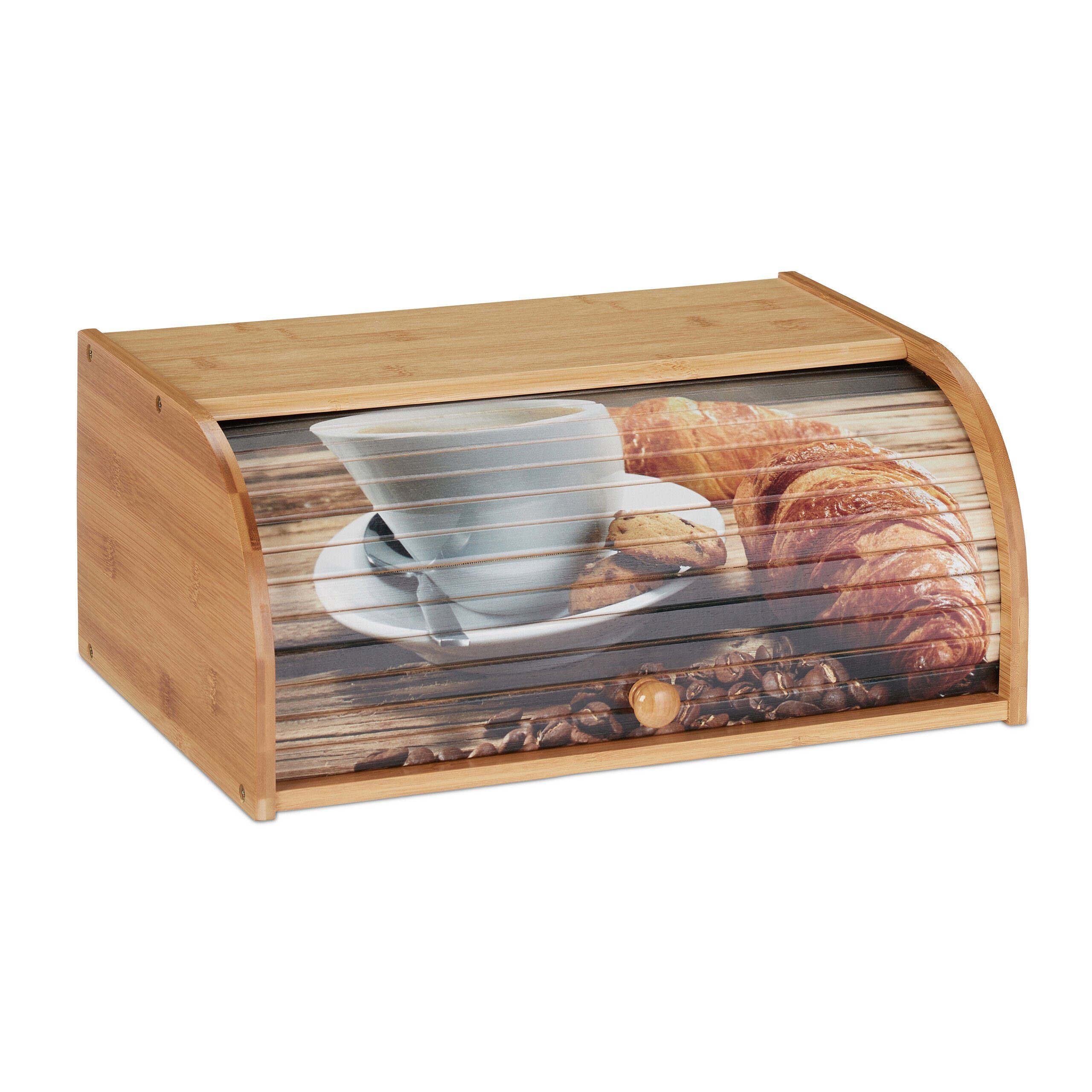 relaxdays Brotkasten Bambus mit Rolldeckel, Bambus