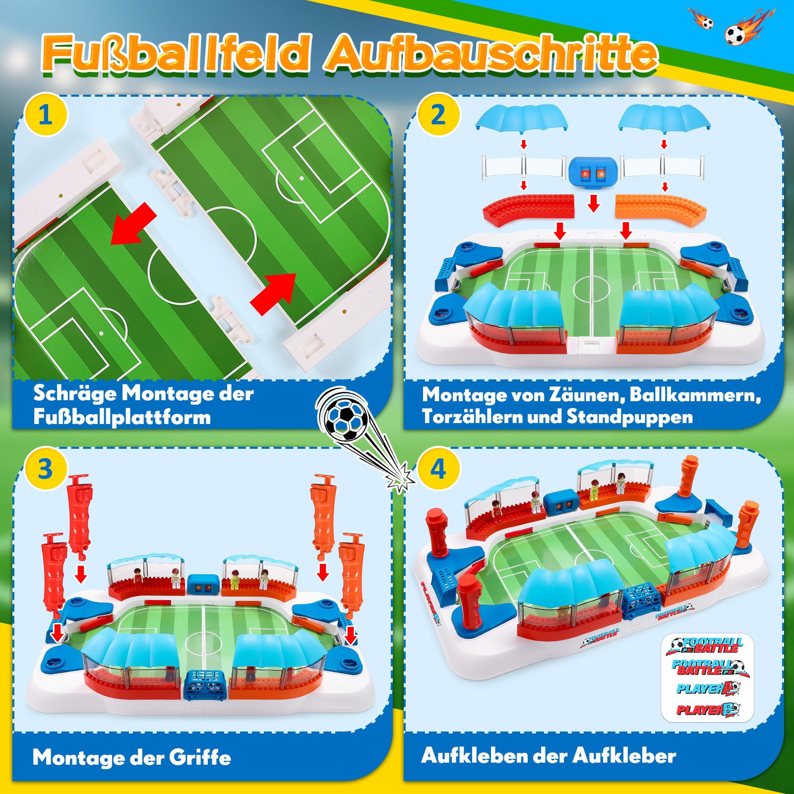Wootoy Tischfußballspiel Kickertisch Tischkicker mit 2 Bällen Tischfußball für 2 Spieler (rutschfeste Griffe, faltbares Design und Betrieb ohne Batterien, 1-tlg., mit Punkteanzeige Torglocke und zwei Spielbälle), Geschenkidee für Kinder ab 3 Jahren sowie Jugendliche und Erwachsene