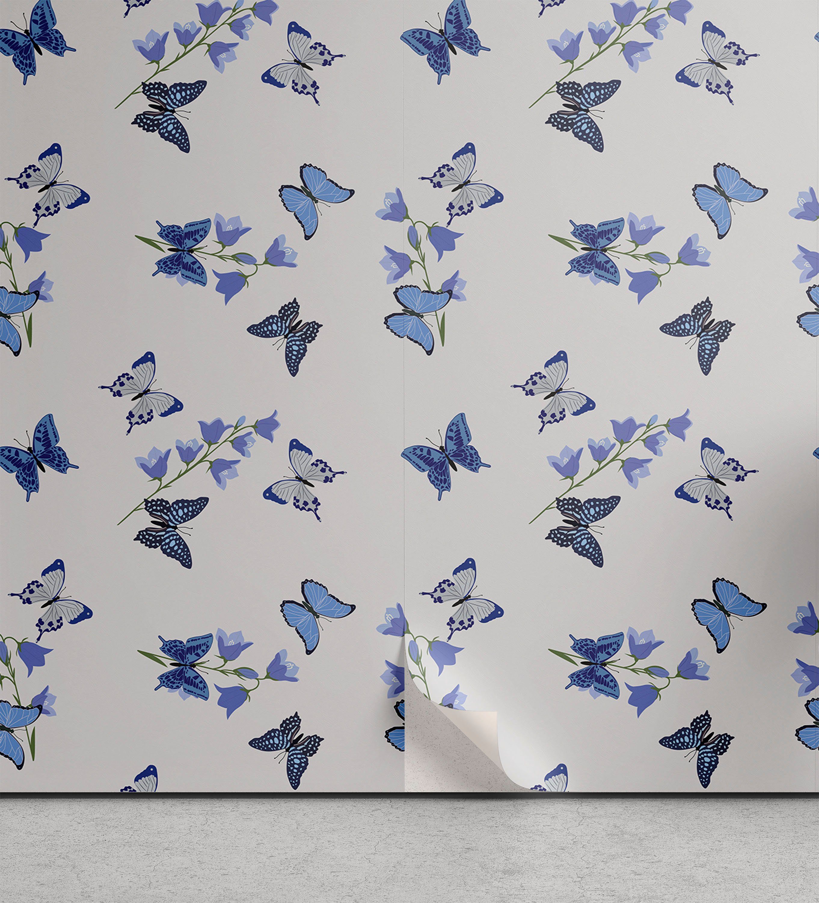 Abakuhaus Vinyltapete selbstklebendes Wohnzimmer Küchenakzent, Schmetterling Bluebell Blumen Moths