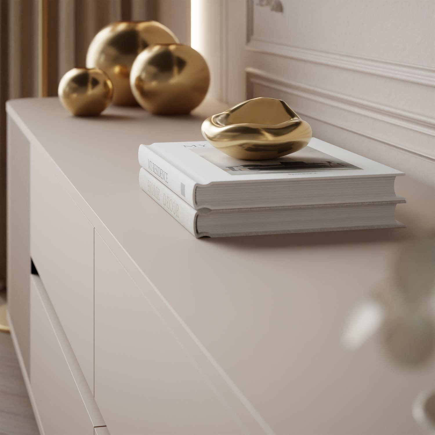 ALLHOUSE24 Wohnzimmer-Set MIRACLE V - Kommode & TV-Lowboard 180 Sandbeige mit goldenen Akzenten, (2-St., Das Set besteht aus: Kommode, TV Schrank), Breite: Komm – Bild 5 von 5