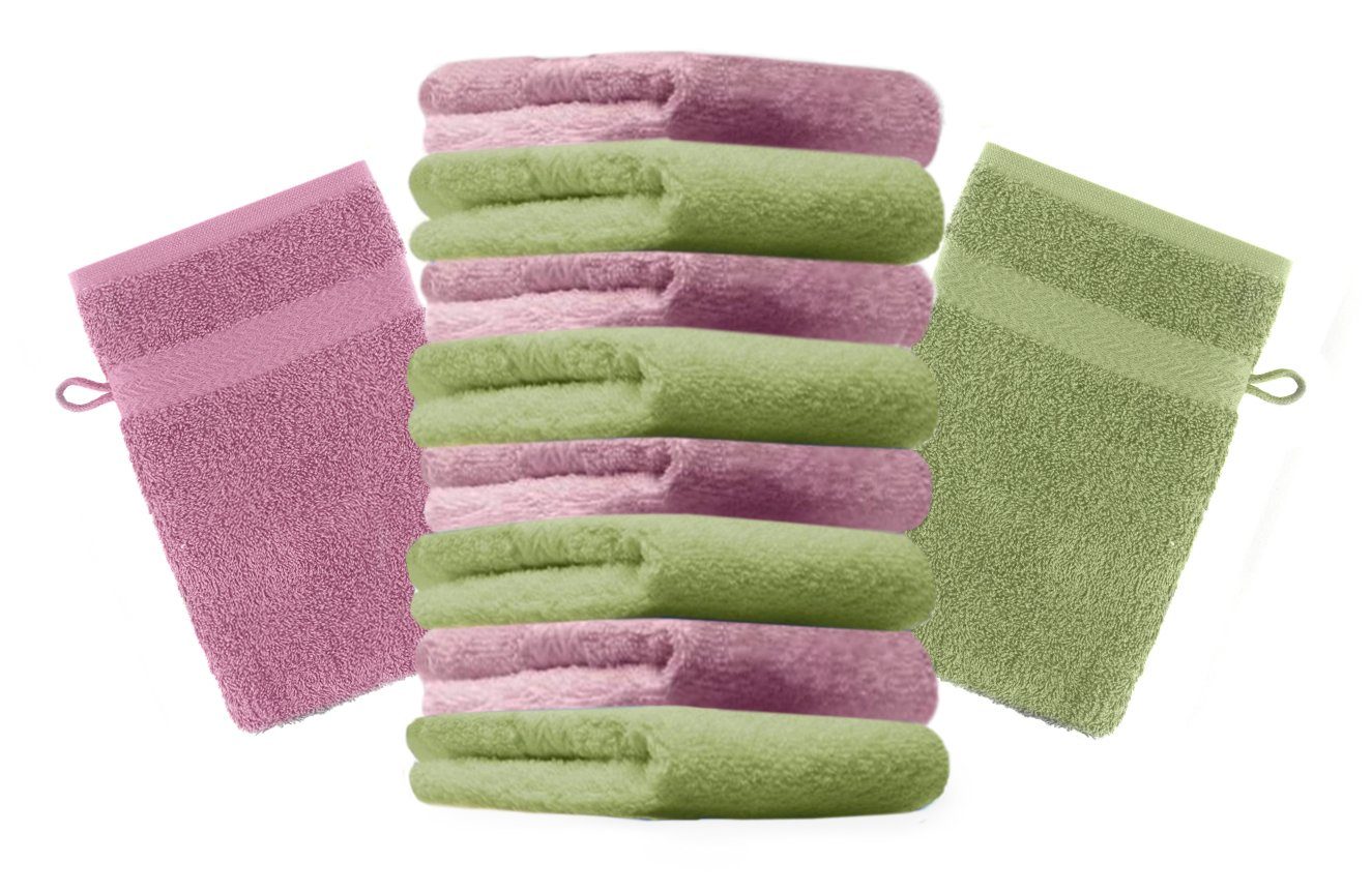 Betz Waschhandschuh 10 Stück Waschhandschuhe Premium 100% Baumwolle Waschlappen Set 16x21 cm Farbe apfelgrün und altrosa (10-tlg) | Waschhandschuhe