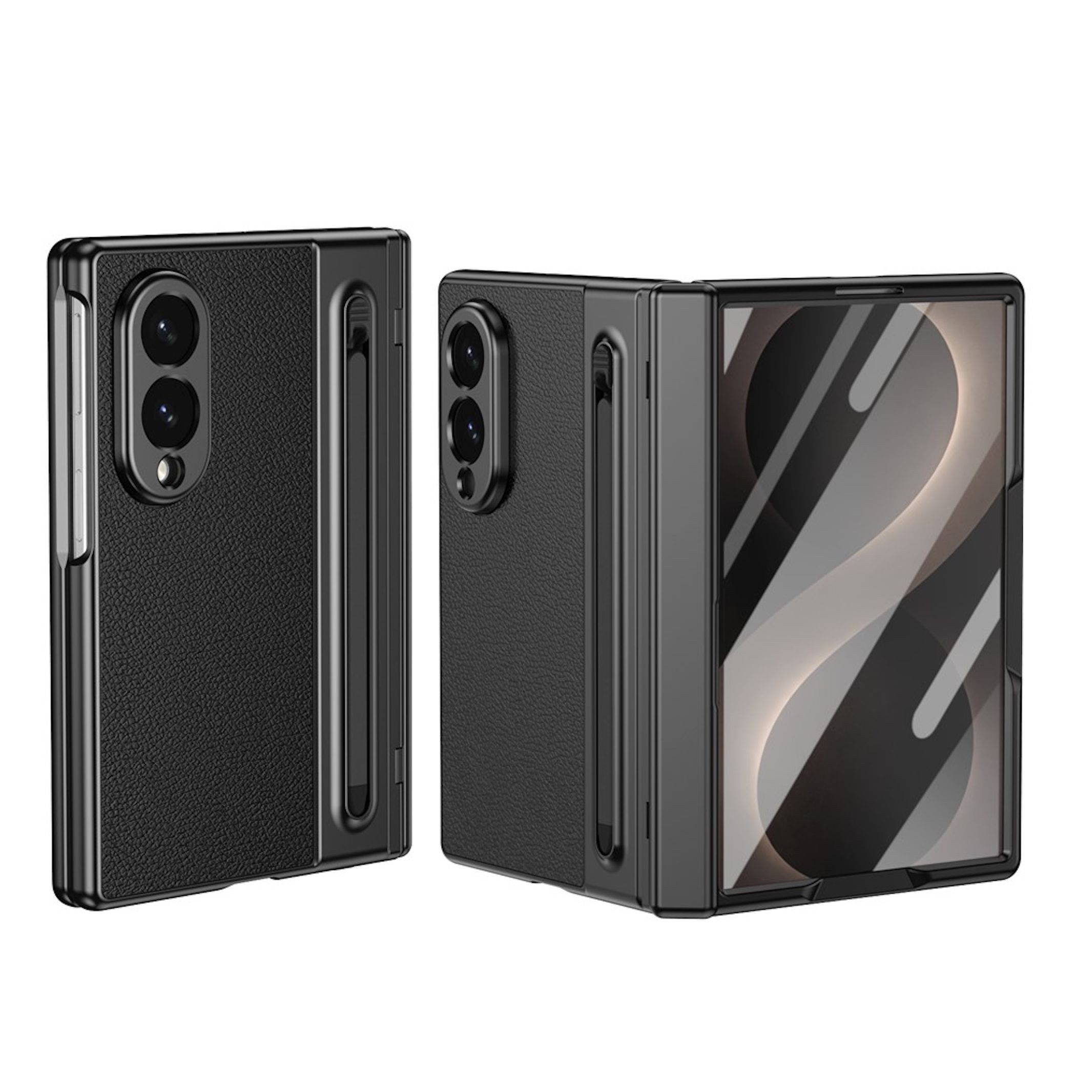 Wigento Handyhülle Klapphülle + 9H Schutzglas + Stift Samsung Galaxy Z Fold8 5G Schwarz 7,60 Zoll, Stifthalter, Scharnier Schutz, Schutzglas