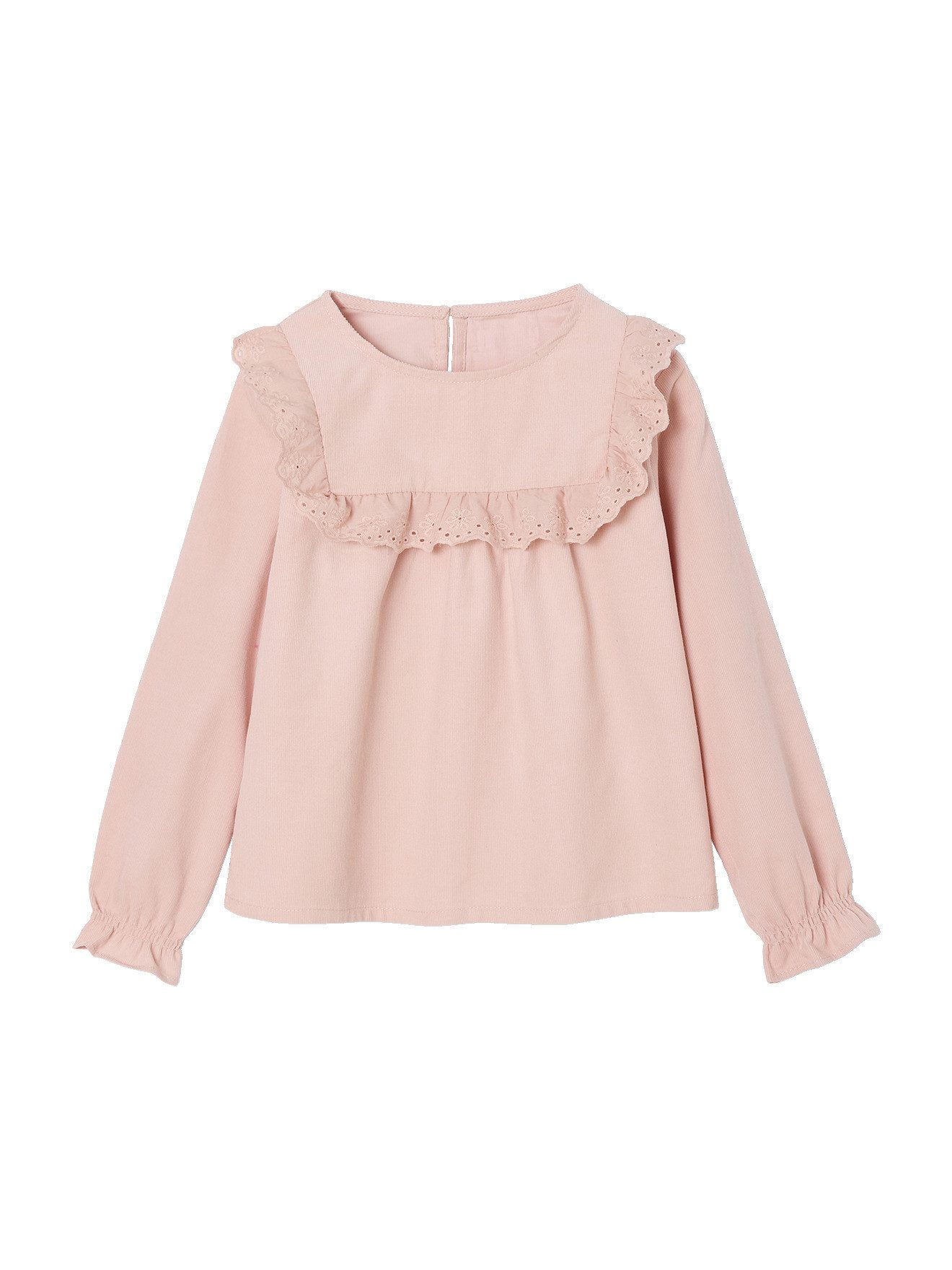 Langarmhemd Mädchen Cordbluse mit Rüschen und Lochstickerei