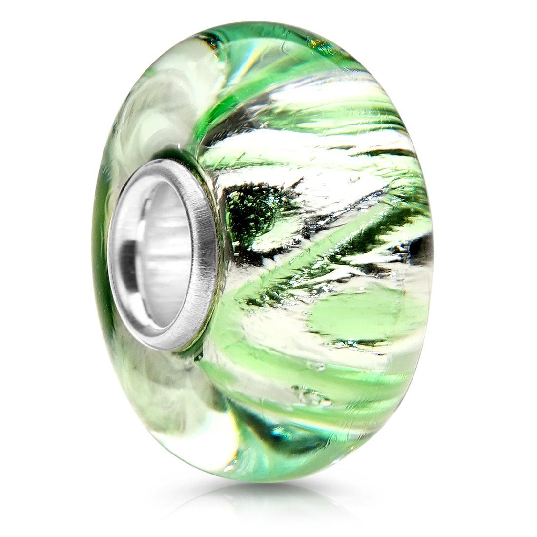 Glasperle Bead Silber Materia 925 Sterling Hülse Grün Silber Glitzerfolie 1344, aus