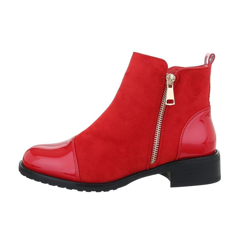 Ital-Design Damen Freizeit Stiefelette Blockabsatz Flache Stiefeletten in Rot