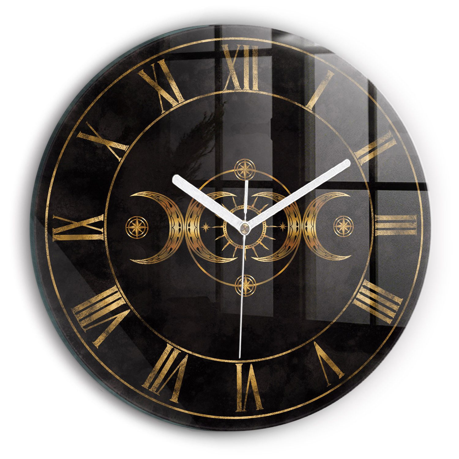 Tulup Wanduhr Runde Glasuhr Goldene Römische Ziffern Uhr aus Gehärtetem Glas