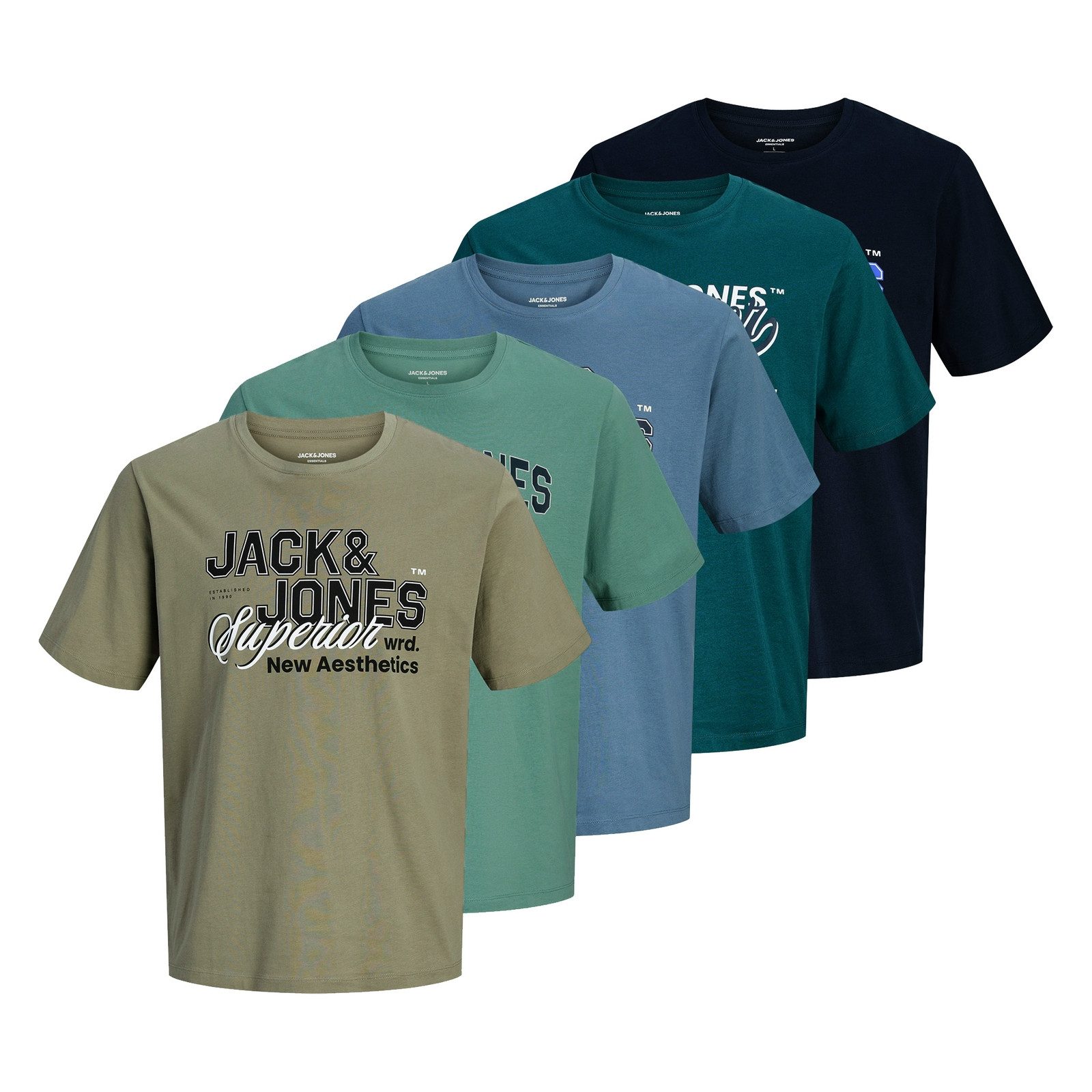 Jack & Jones T-Shirt 5er Pack Logo Tee SS O-Neck mit verschiedenen Prints günstig online kaufen