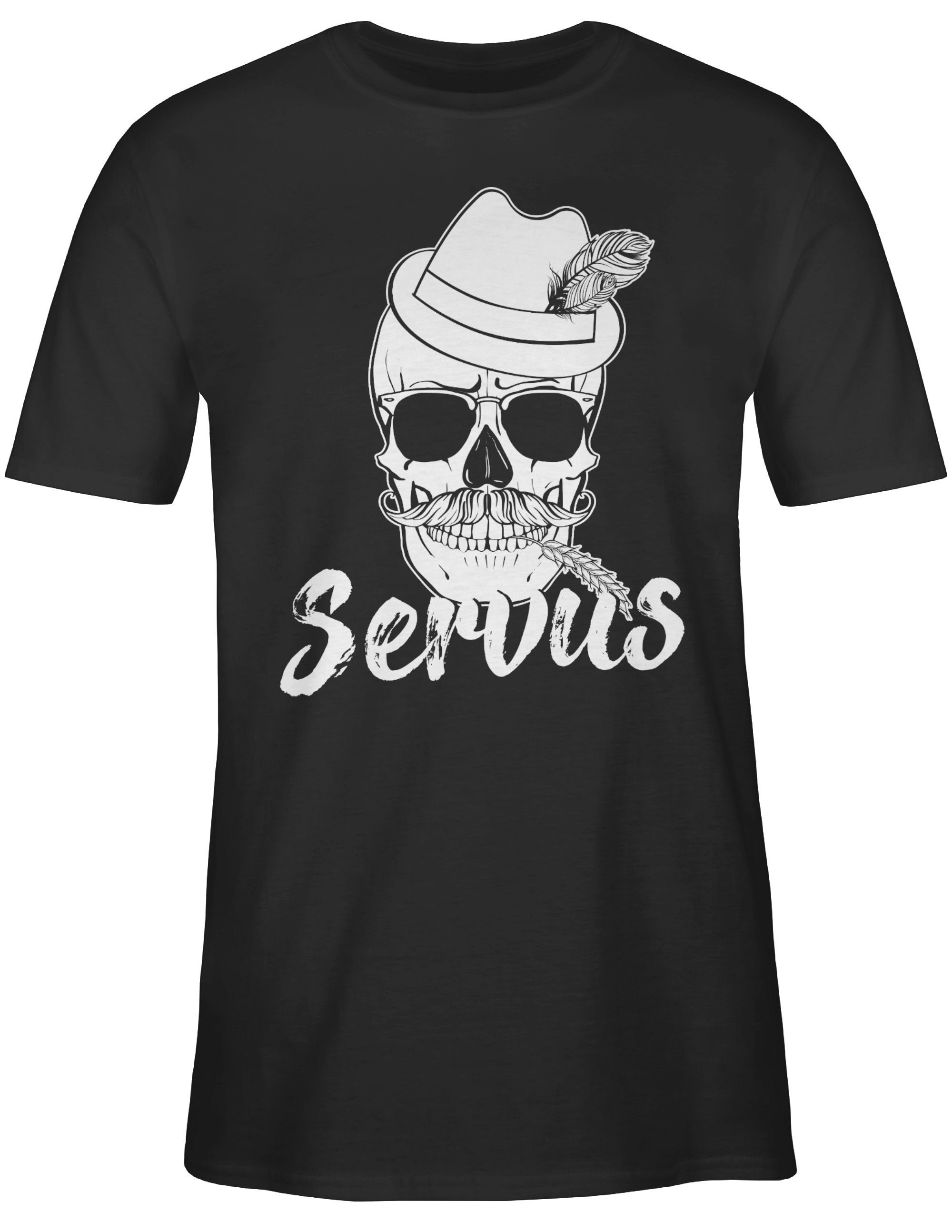 T-Shirt Bayern Totenkopf Servus Weiss