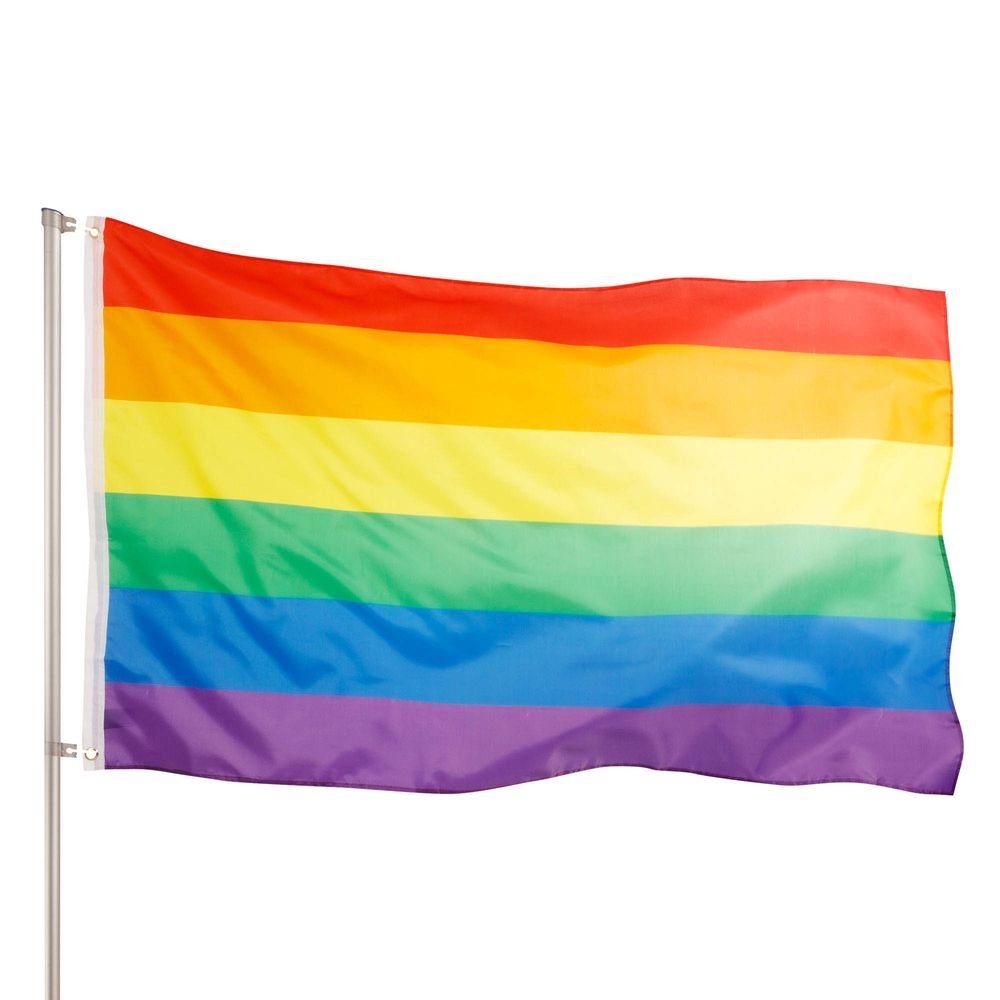 PHENO FLAGS Flagge Premium Regenbogen Flagge 90 x 150 cm Fahne Peace (Hissflagge für Fahnenmast), Inkl. 2 Messing Ösen