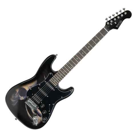 Rocktile E-Gitarre Pro ST60 elektrische Gitarre mit "Skull"-Design, ST-Style, Vintage String Thru Tremolo