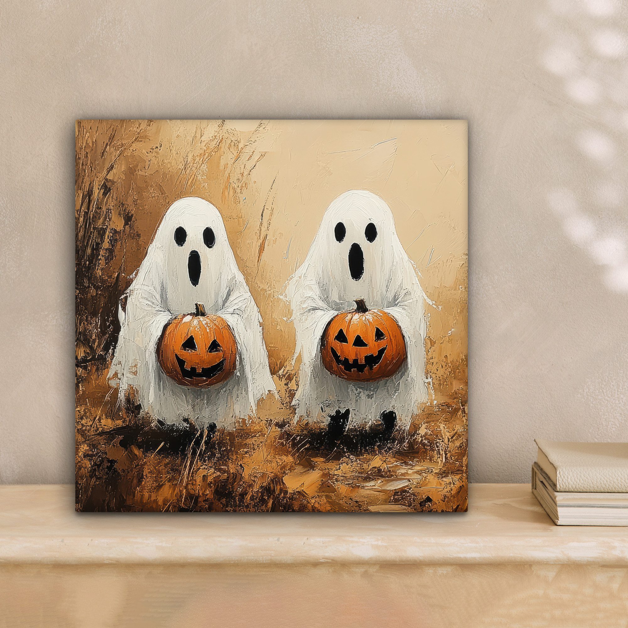 OneMillionCanvasses® Leinwandbild Halloween - Kürbis - Geist - Herbst, Fotodruck (1 St), Wandbild, Deko Schlafzimmer Wohnzimmer Flur 20x20 cm – Bild 2 von 5
