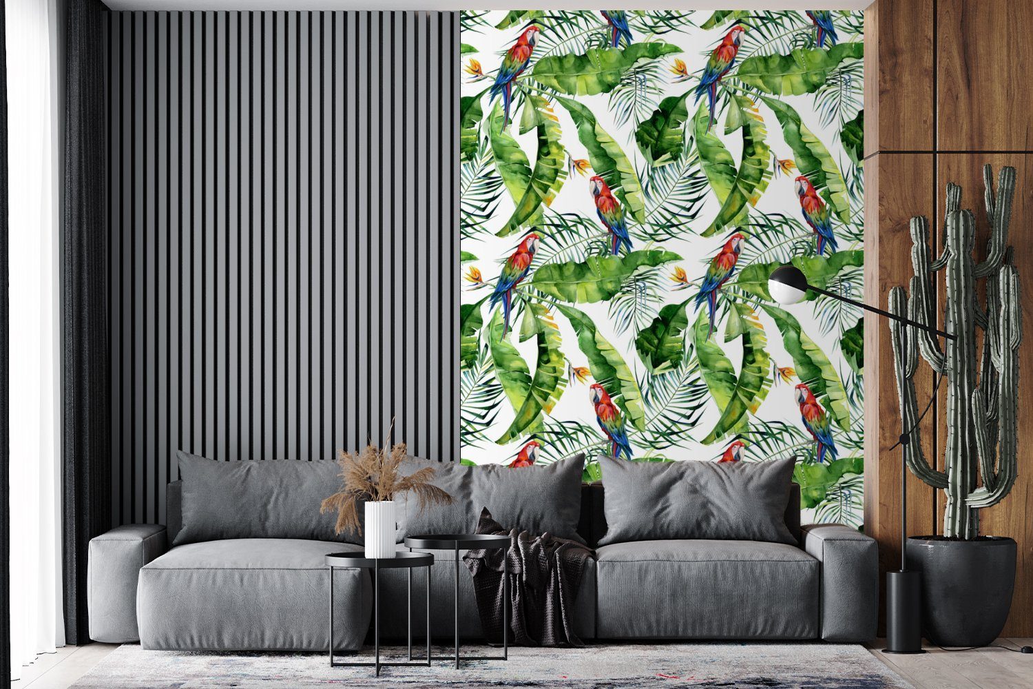 MuchoWow Fototapete Paradiesvogelpflanze - Tapete Blätter, Montagefertig Vinyl Wohnzimmer, Wandtapete für Papagei Matt, (3 - St), bedruckt