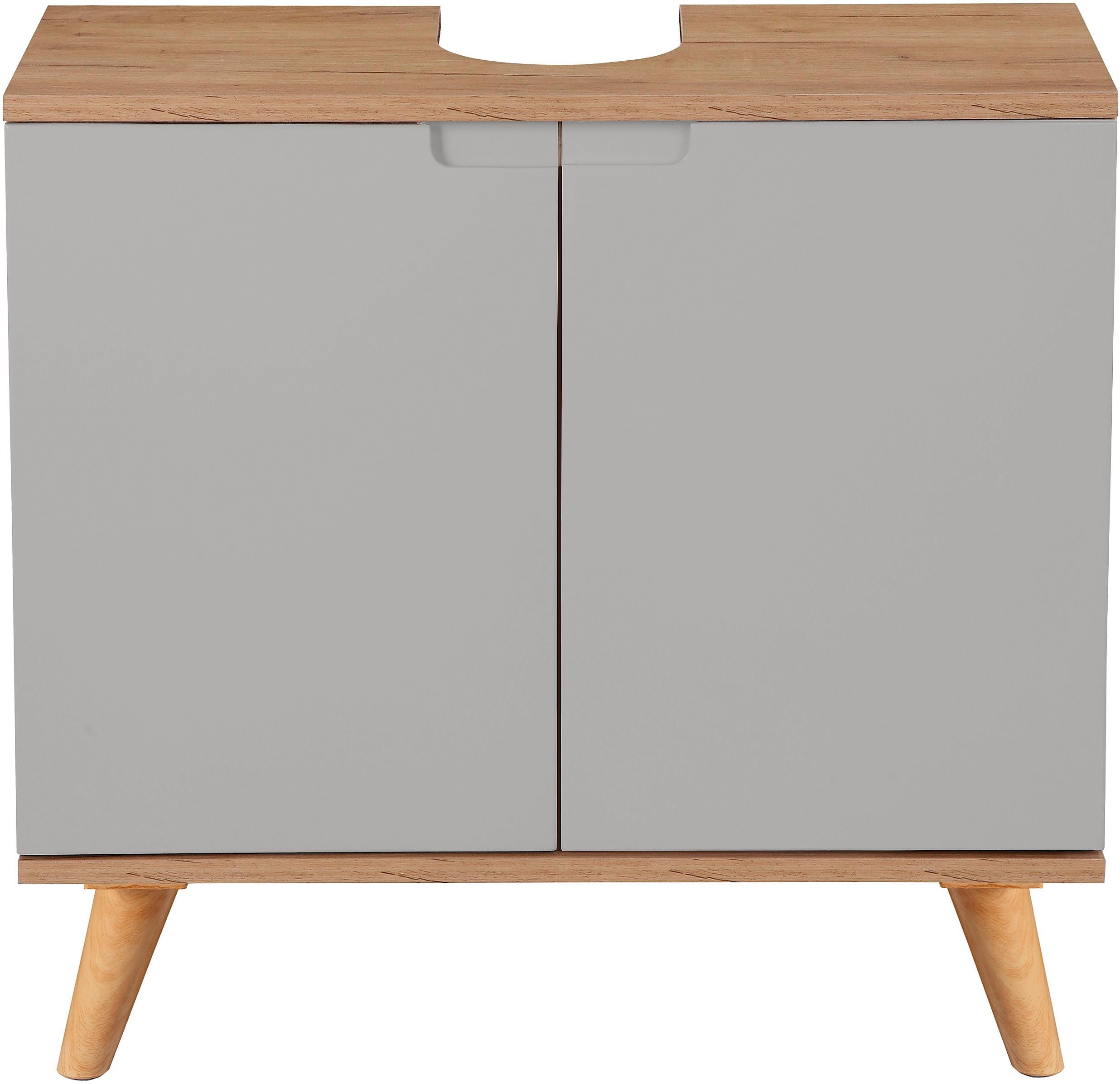 andas Waschbeckenunterschrank Lund wandhängende eiche 65cm Badunterschrank Waschbecken Badschrank mit Siphonausschnitt für Badezimmerschrank WBU WC / Breite Unterschrank grau