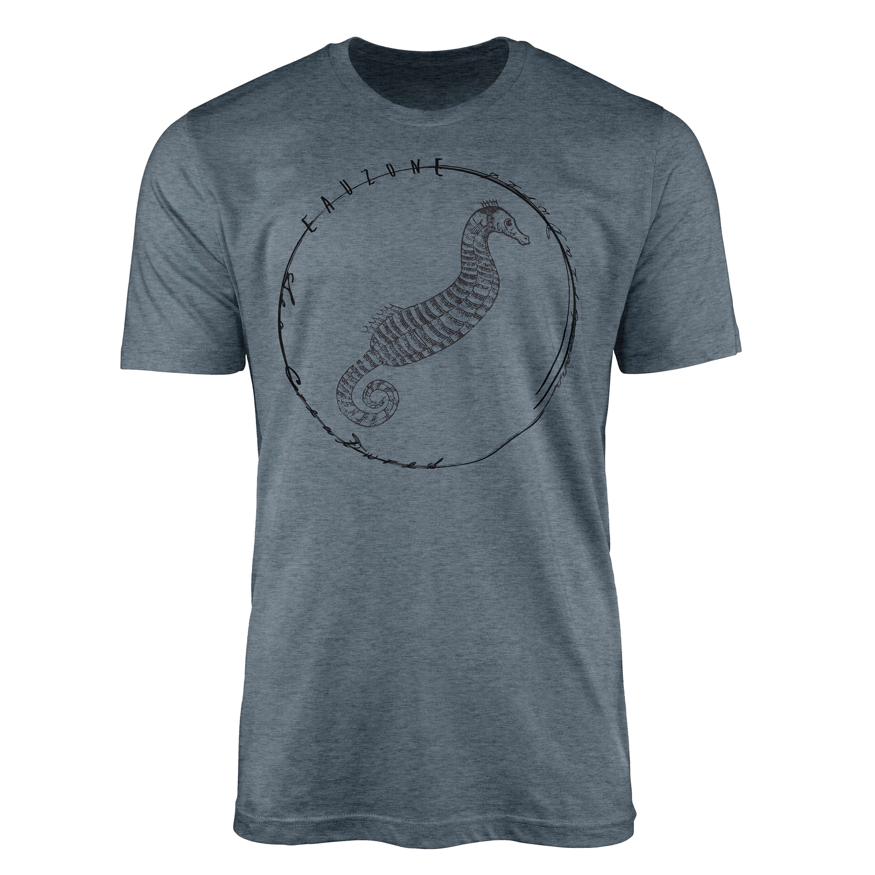 Sinus Art T-Shirt T-Shirt Tiefsee Fische - Serie: Sea Creatures, feine Struktur und sportlicher Schnitt / Sea 045 Indigo