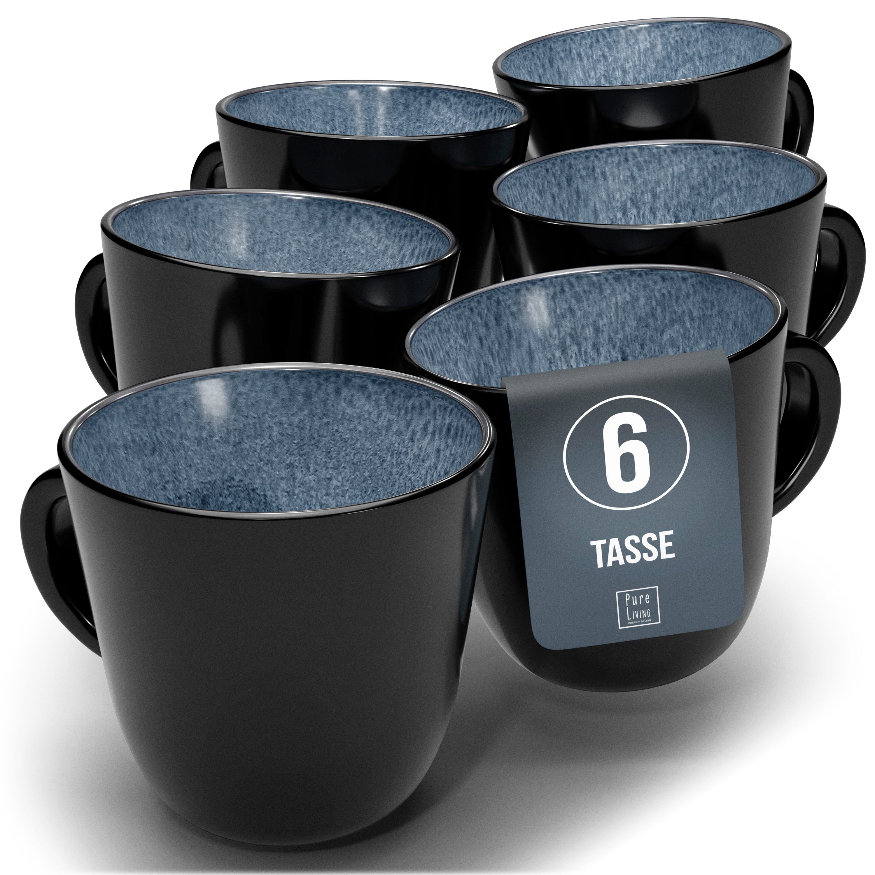 PURE LIVING INTERIOR DESIGN Geschirr-Set Ibiza Becher, 6er-Set, 435 ml, Graublau Steingut (6-tlg), 6 Personen, Steingut