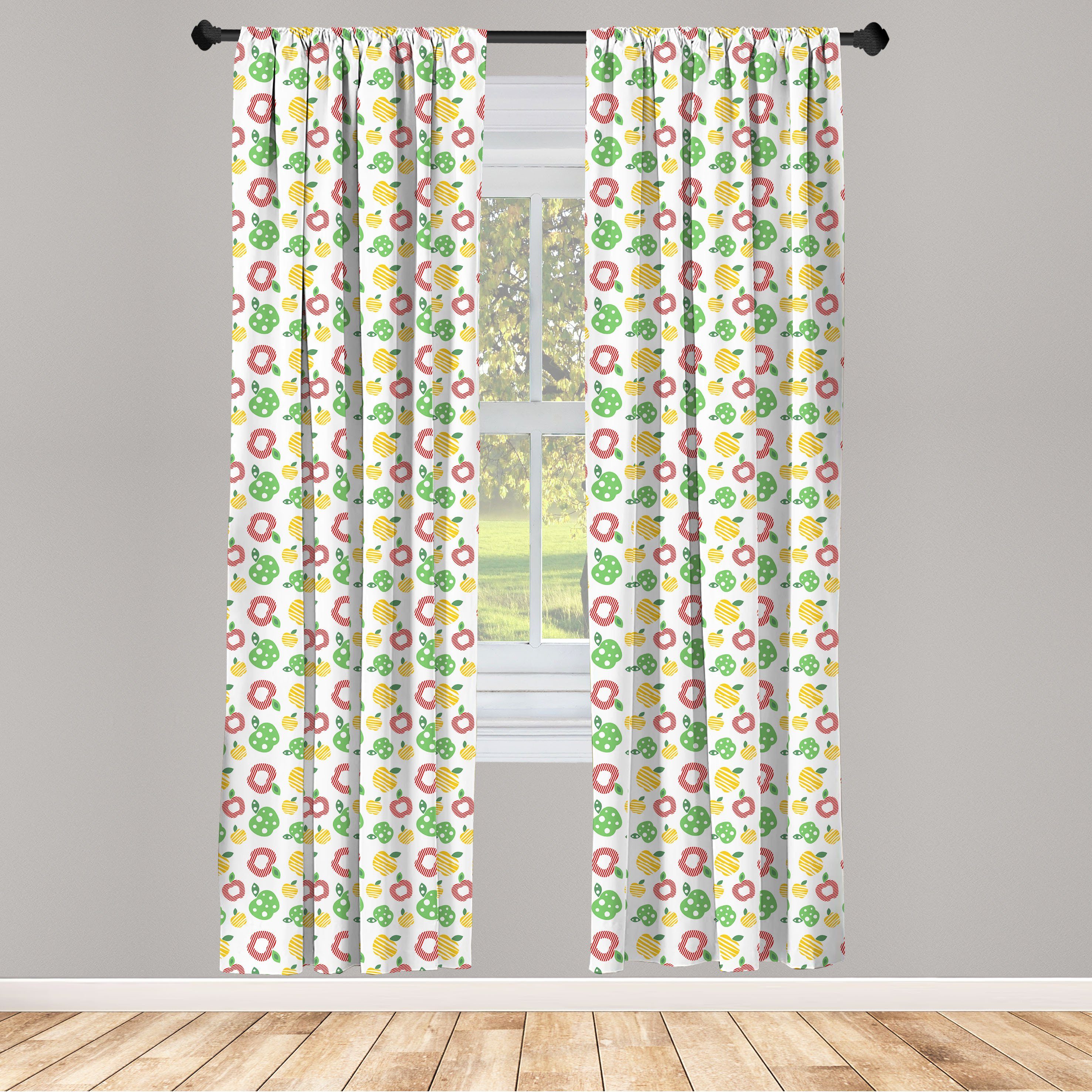 Gardine Vorhang für Wohnzimmer Schlafzimmer Dekor, Abakuhaus, Microfaser, Obst Äpfel in abstrakten Streifen | Fertiggardinen