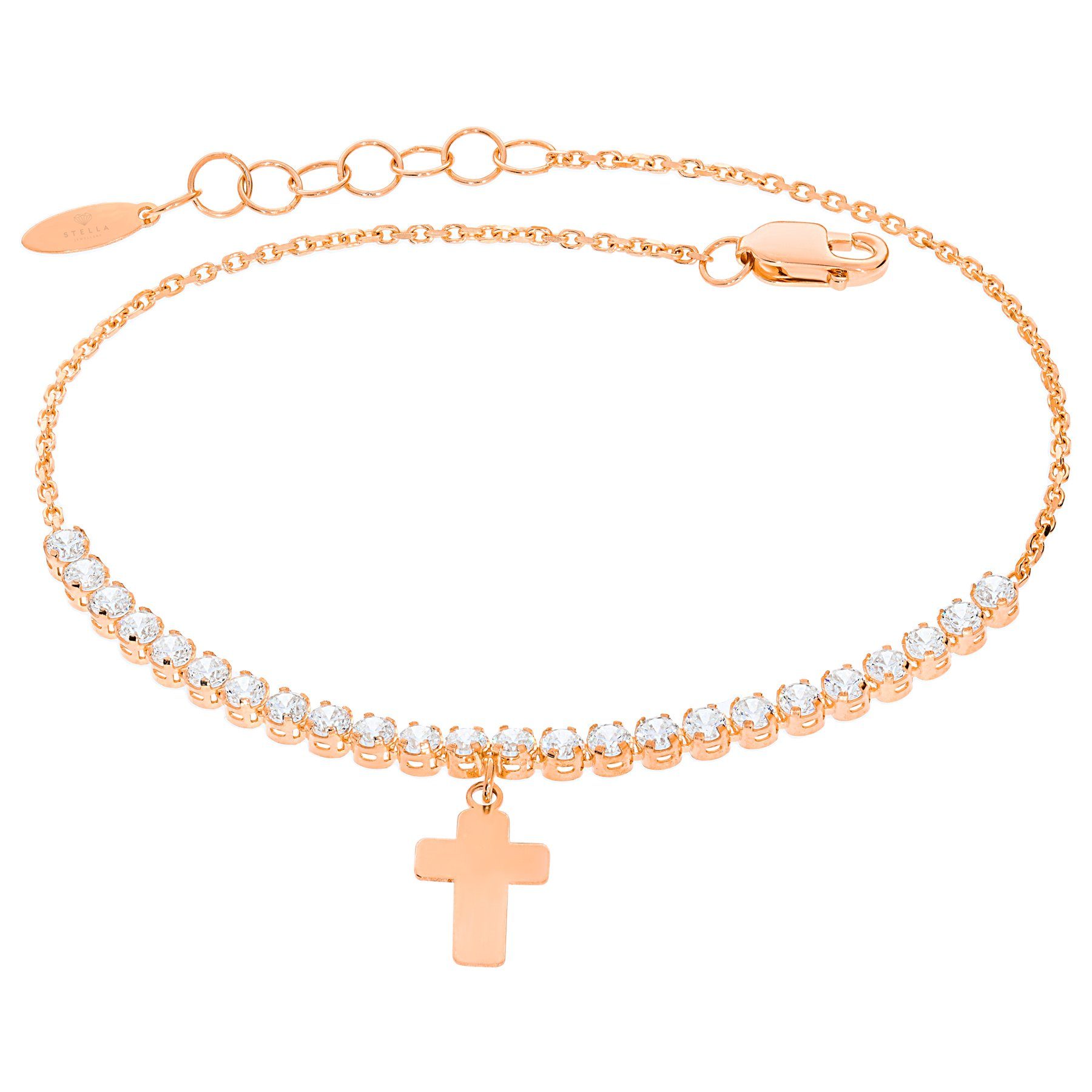 Stella-Jewellery Goldarmband »Damen Armband 585 Rotgold Zirkonia Kreuz  Anhänger« (inkl. Etui, 1-tlg), Armkette, Goldarmband