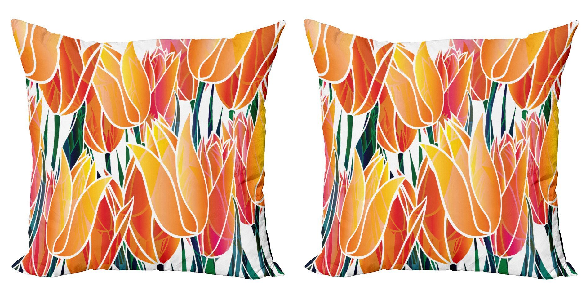 Kissenbezüge Modern Accent Doppelseitiger Digitaldruck, Abakuhaus (2 Stück), Orange Floral Tulip Garden