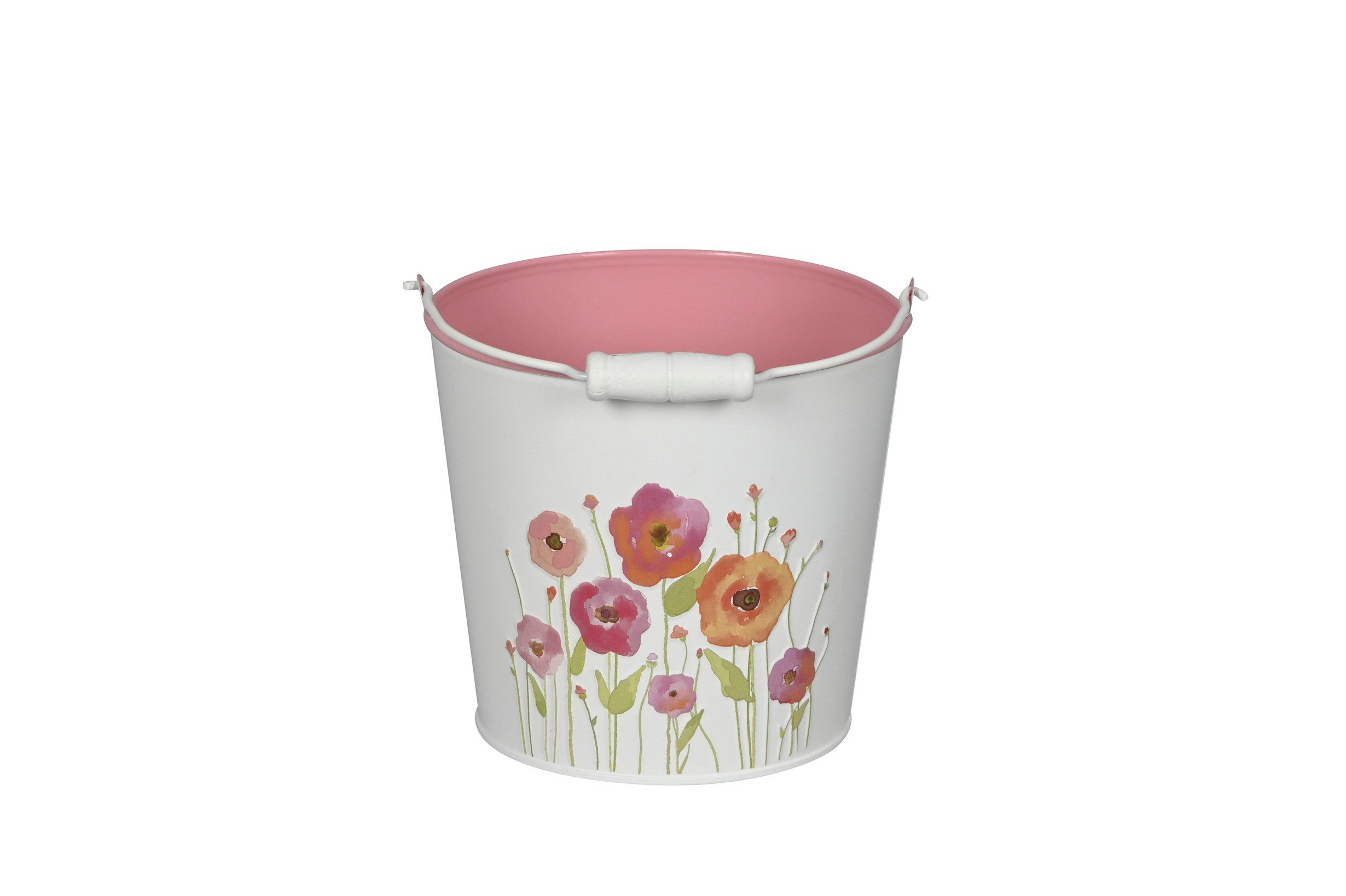 finehomegarden Blumentopf Metall-Eimer mit Henkel Ø15/17/19cm H13/15/17cm "Mohn bunt" (1 St), für Pflanzen & Wohnaccessoires Blumentopf Übertopf 3Größen wählbar