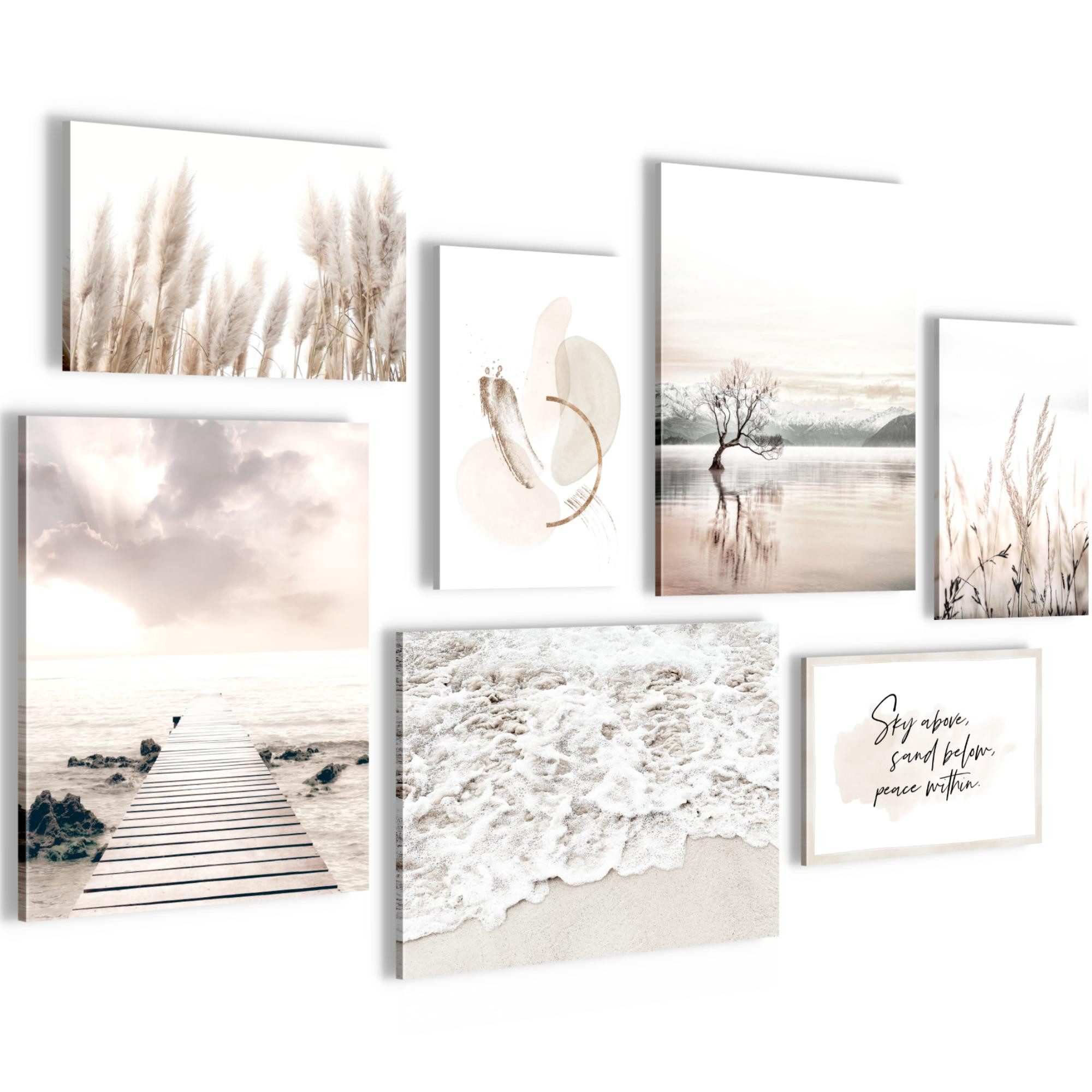 Novart Wandbild Boho Natur Blumen Beige KOMPLETT AUFHÄNGFERTIG Deko, Strand