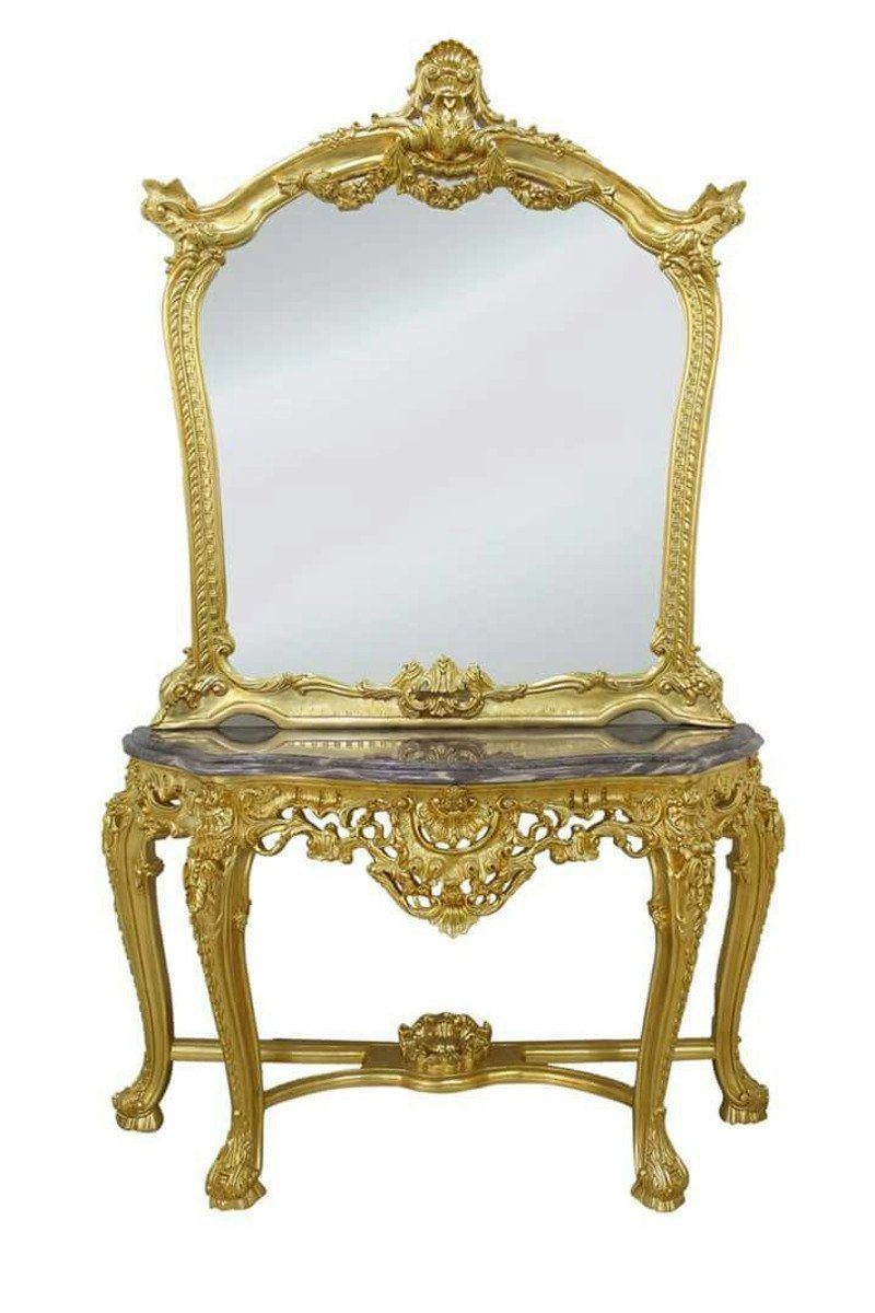 Casa Padrino Spiegel Luxus Spiegelkonsole mit Marmorplatte - Barock Spiegelkonsole