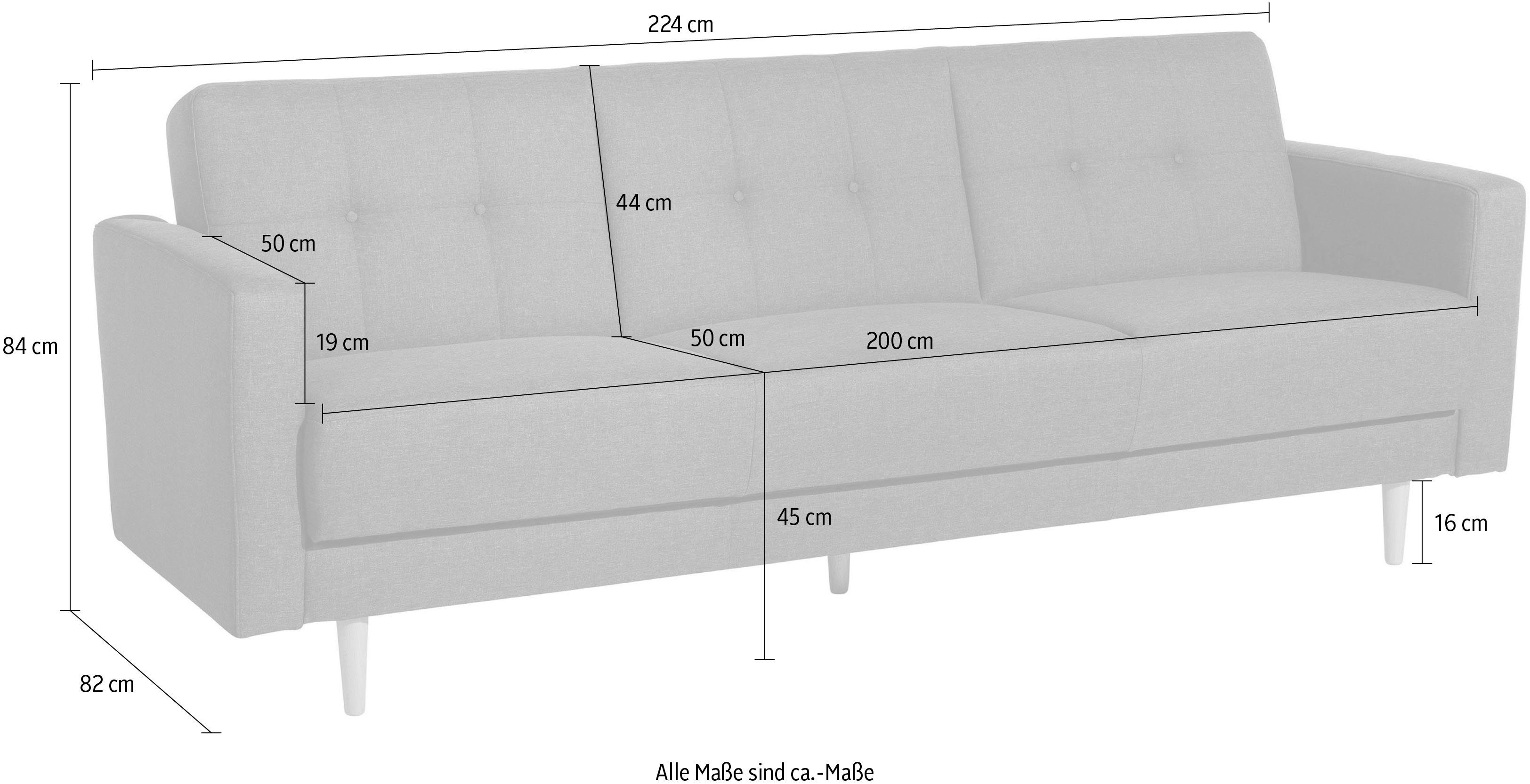 Schlafsofa Rücken, Knopfheftung Jesper, im Winzer® mit Max Bettkasten inklusive 3-Sitzer