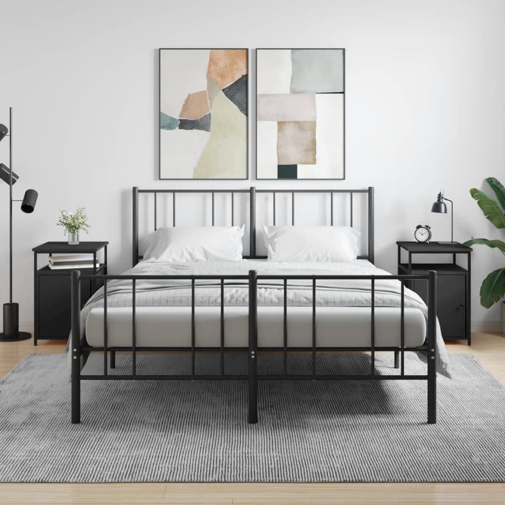 Nachttisch 40x42x60 cm Schwarz aus Holzwerkstoff und Eisen