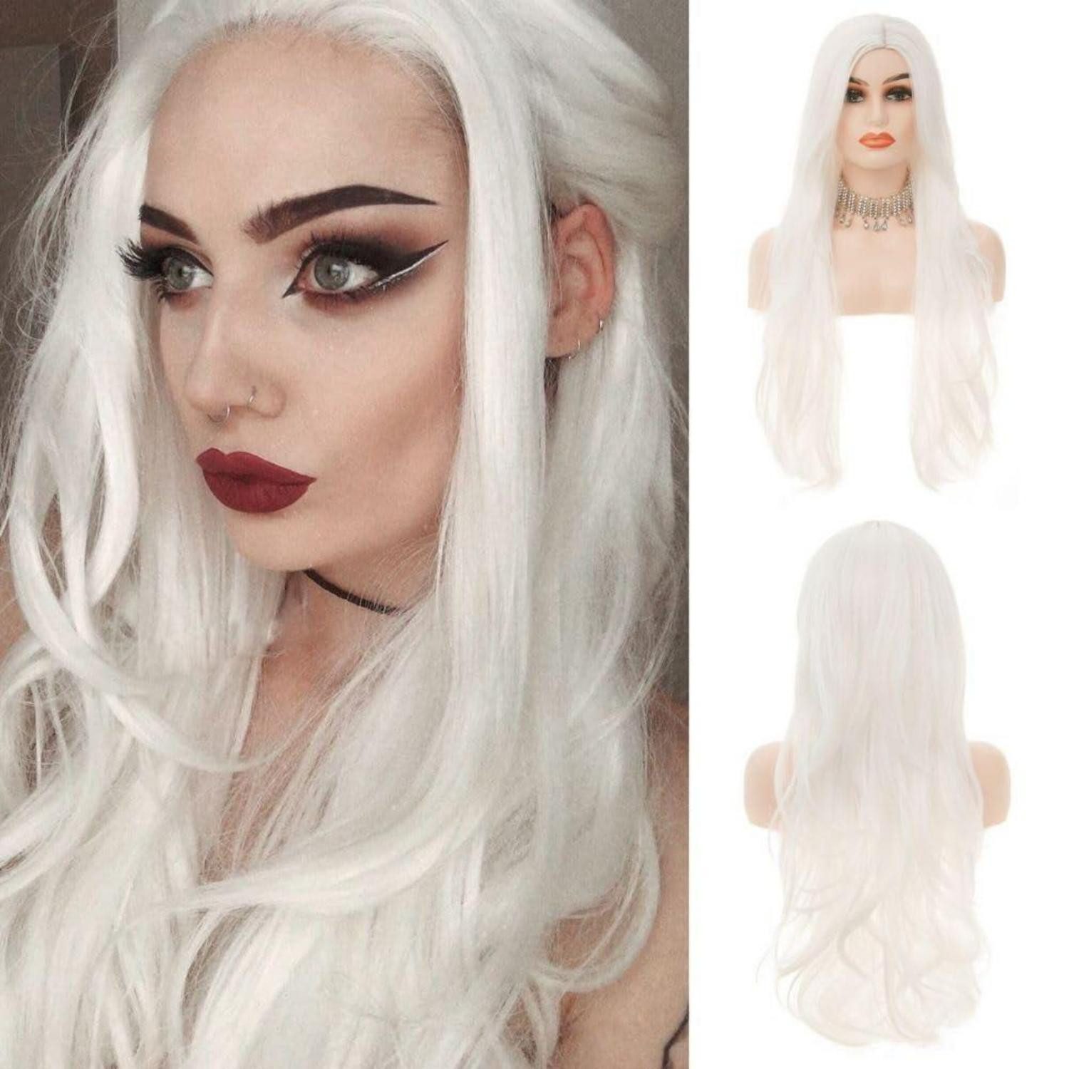 LuxusKollektion Kunsthaarperücke Perücke Damen lang lockig wellig synthetisch Cosplay Weiß