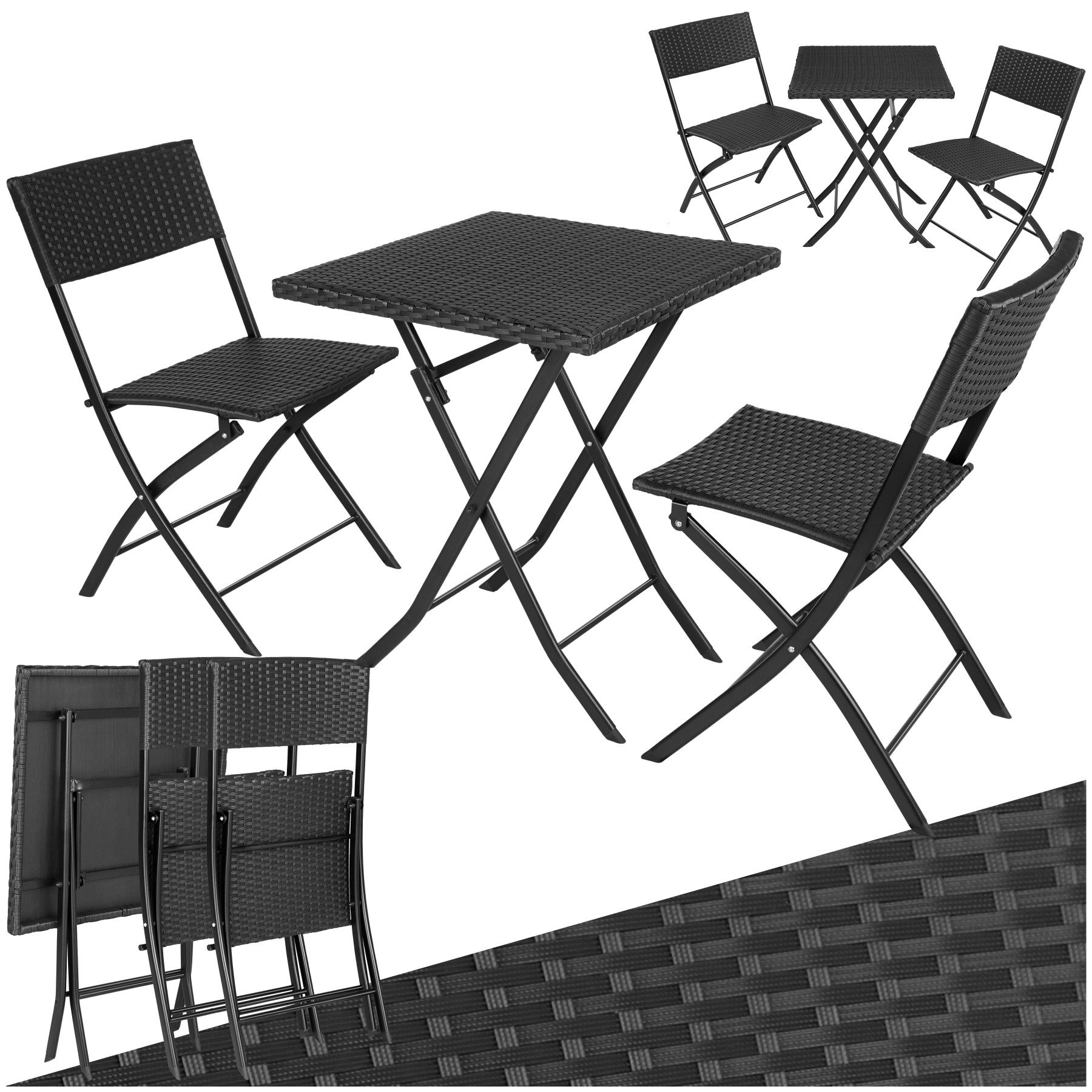 tectake Sitzgruppe Rattanset, (Set., 3-tlg), Robustes Gestell aus pulverbeschichtetem Stahl