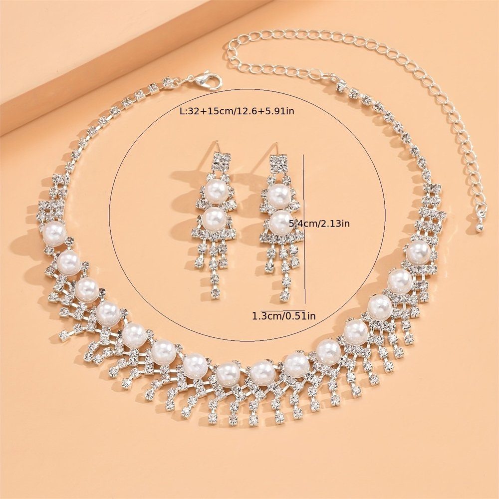 Perlenkette Braut Rouemi Choker-Set Armband Set Ohrringe 3 Zirkonia Halskette Set, von
