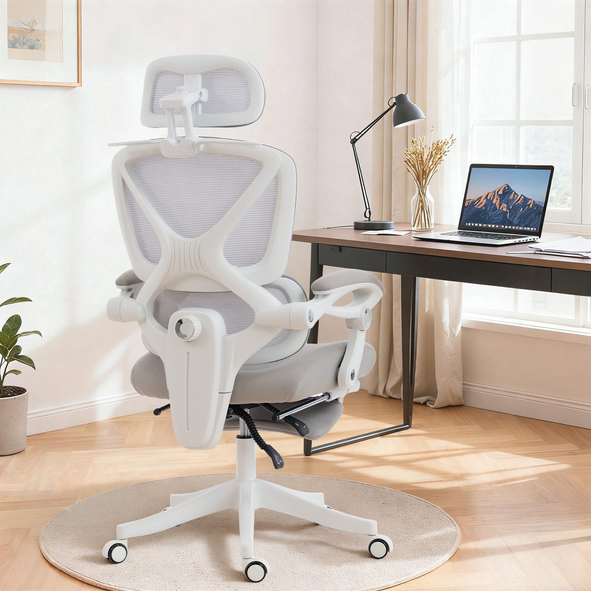 HOMCOM Bürostuhl Ergonomischer Schreibtischstuhl Drehstuhl mit Fußstütze, Wippfunktion (Set, 1 St), Kopfstütze, Lendenstütze, Fußstütze