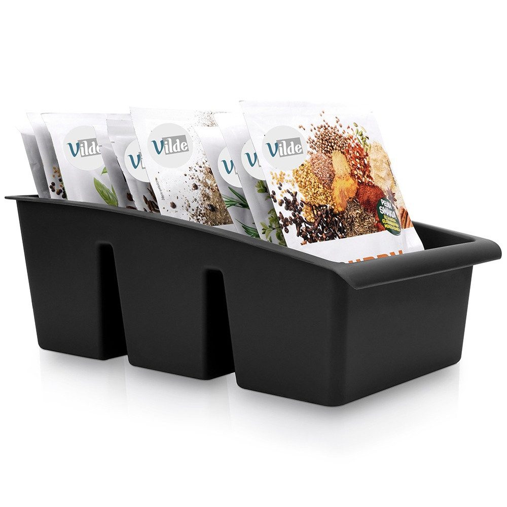Vilde Gewürzbehälter Gewürz Organizer 25x15x9 cm schwarz mit 3 Fächern, Kunststoff, (1-tlg), langlebig, pflegeleicht, 25 x 15 x 9 cm