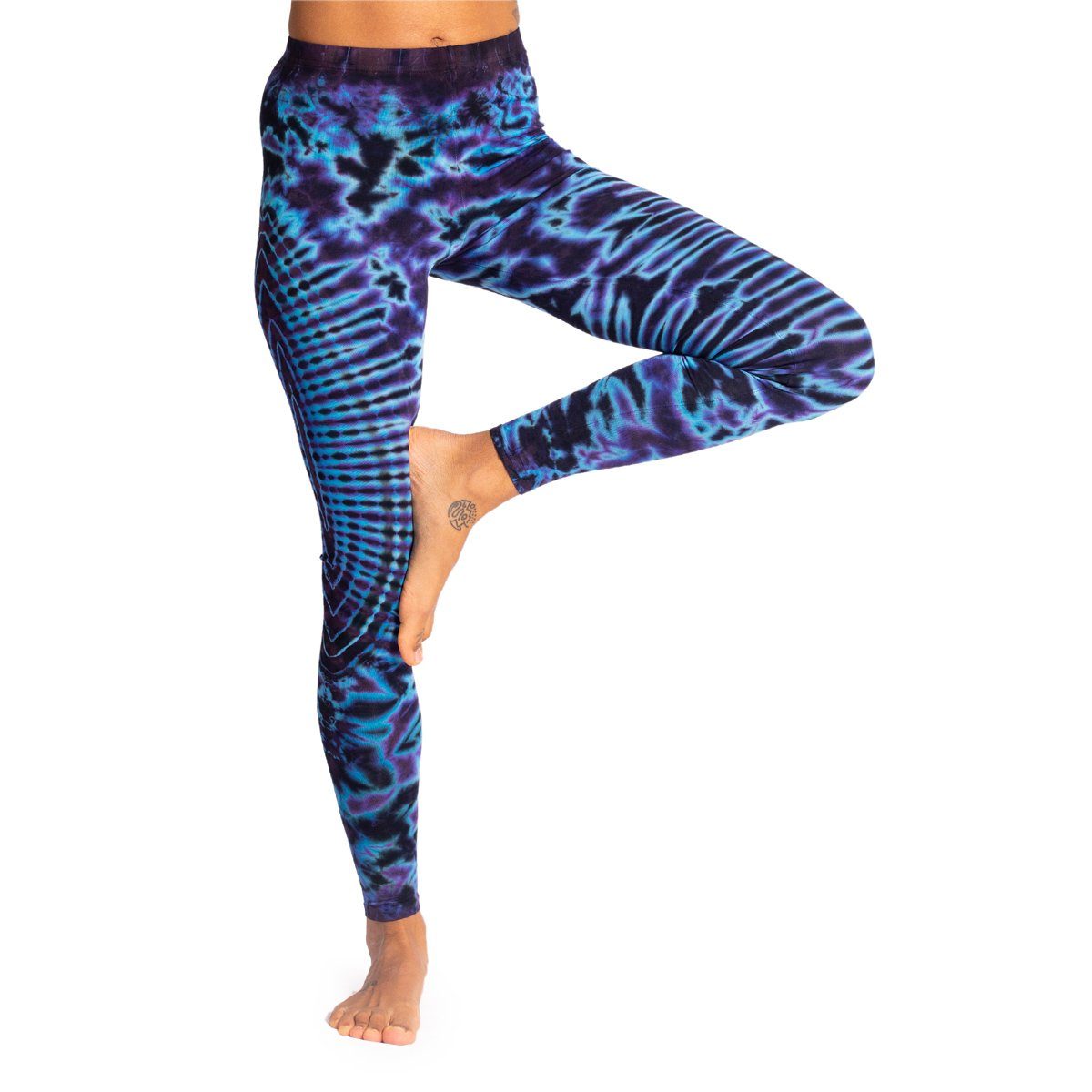 Lilaton Unikat Batik TD10 lange Sportleggings Batik Goa Leggings 'Sonne' PANASIAM aus Sporthose Look natürlicher Leggings Viskose Leggings Hose im Yogaleggings