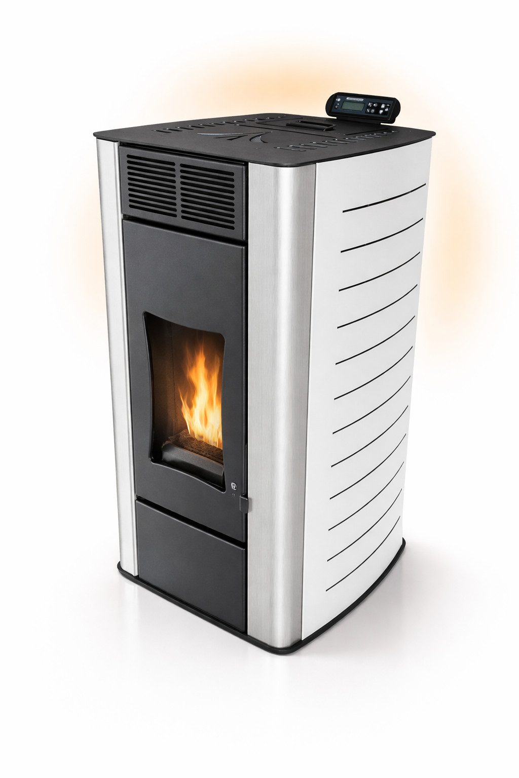 NEMAXX Pelletofen P18 Weiß 18 kW wasserführend bis 300m³ Zentralheizung A+ 40 kg Tank, (Reinigungsautomatik, ECO-Modus, Sicherheitsabschaltung, Wochentimer, Wi-Fi Ready), BAFA/förderfähig, Wasser 12,5kW, effiziente Wärme, bis 18 Std.Laufzeit