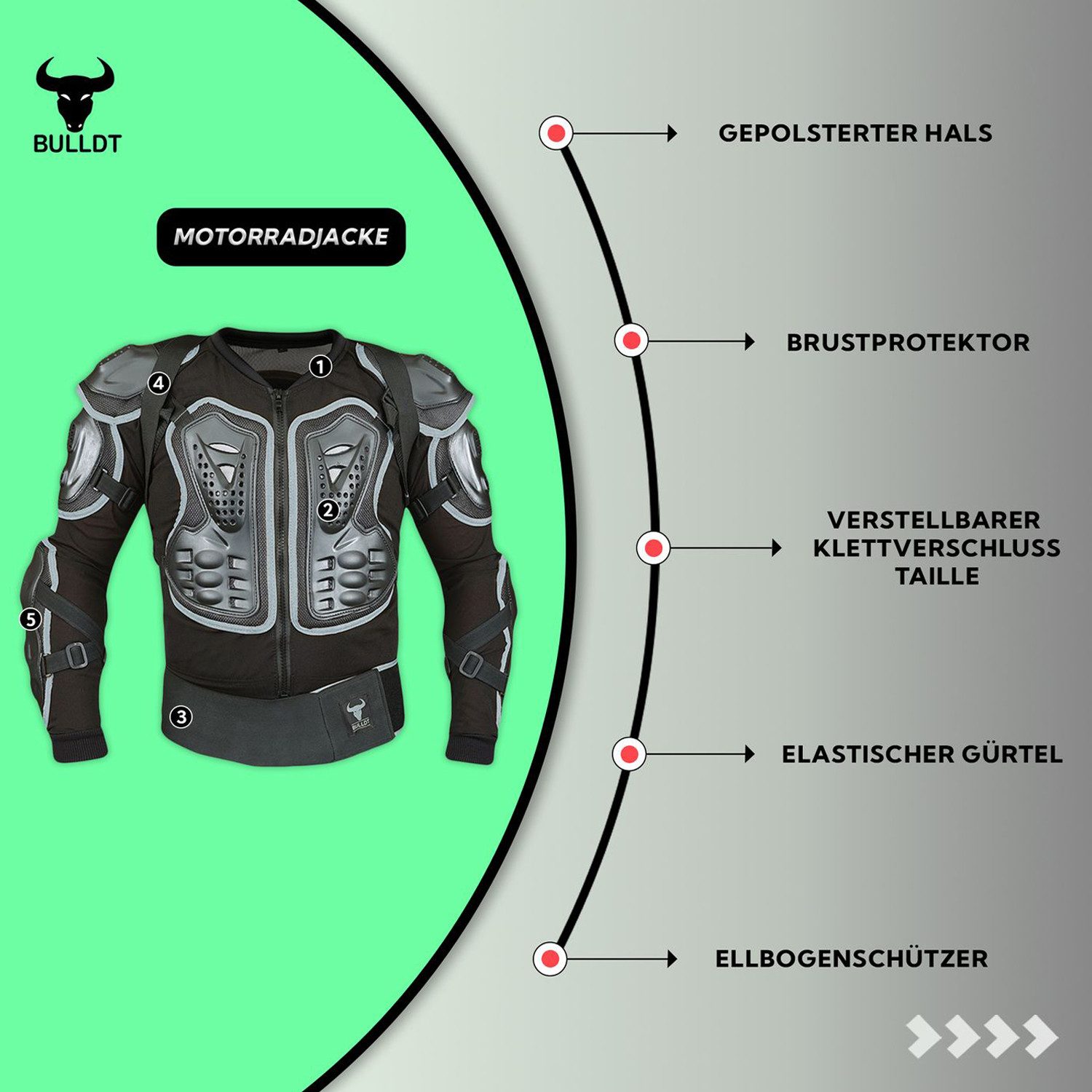 BULLDT Protektorenjacke BLD507, Protektorenjacke Motorrad Motocross Skatebording protektoren