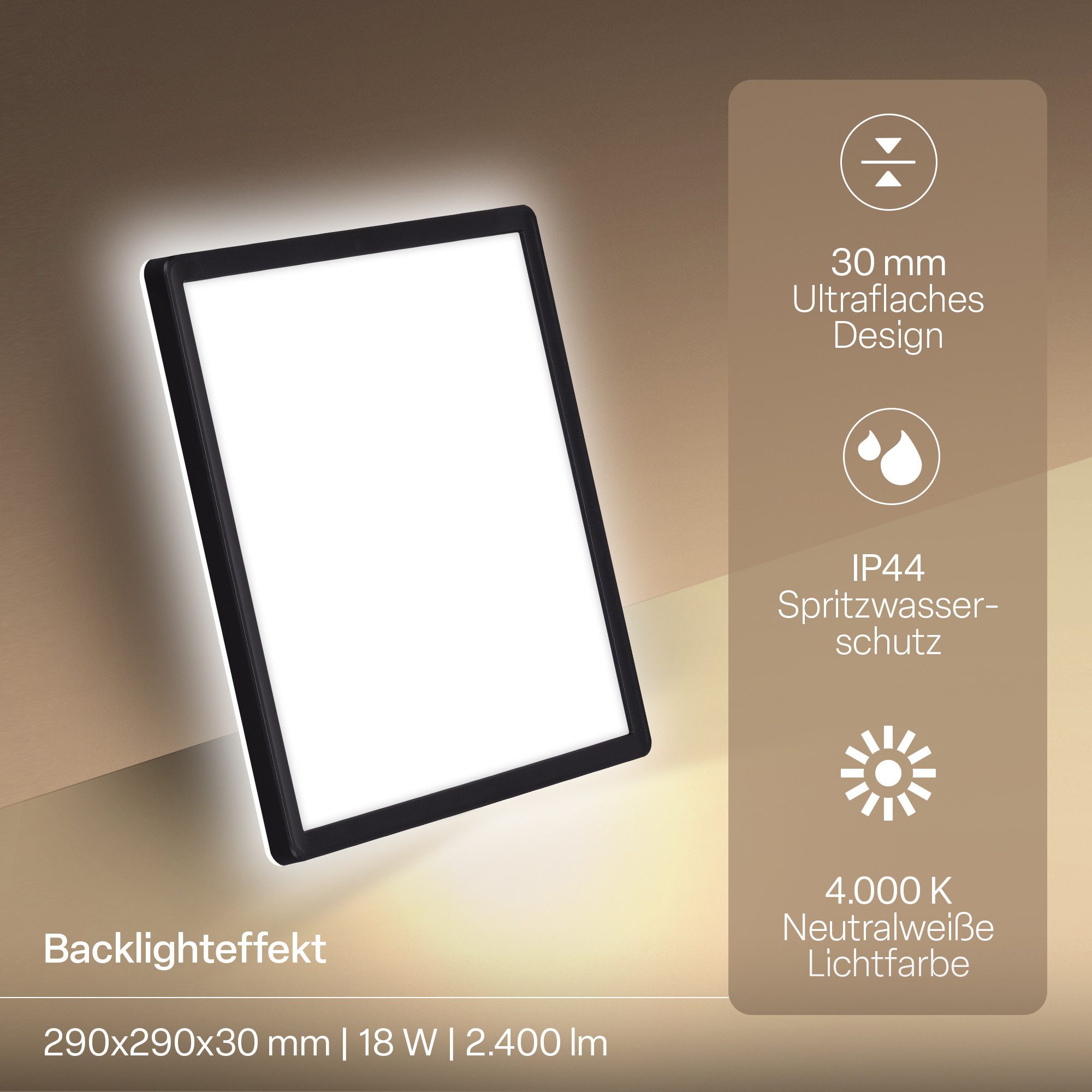 B.K.Licht LED Deckenleuchte Panel Flach 30mm Backlight Effekt LED Deckenlampe Wohnzimmer, LED fest integriert, 4000K - Neutralweiß, versch. Größen & Farben, Badezimmer, Küche, Wohnzimmer, Kinderzimmer