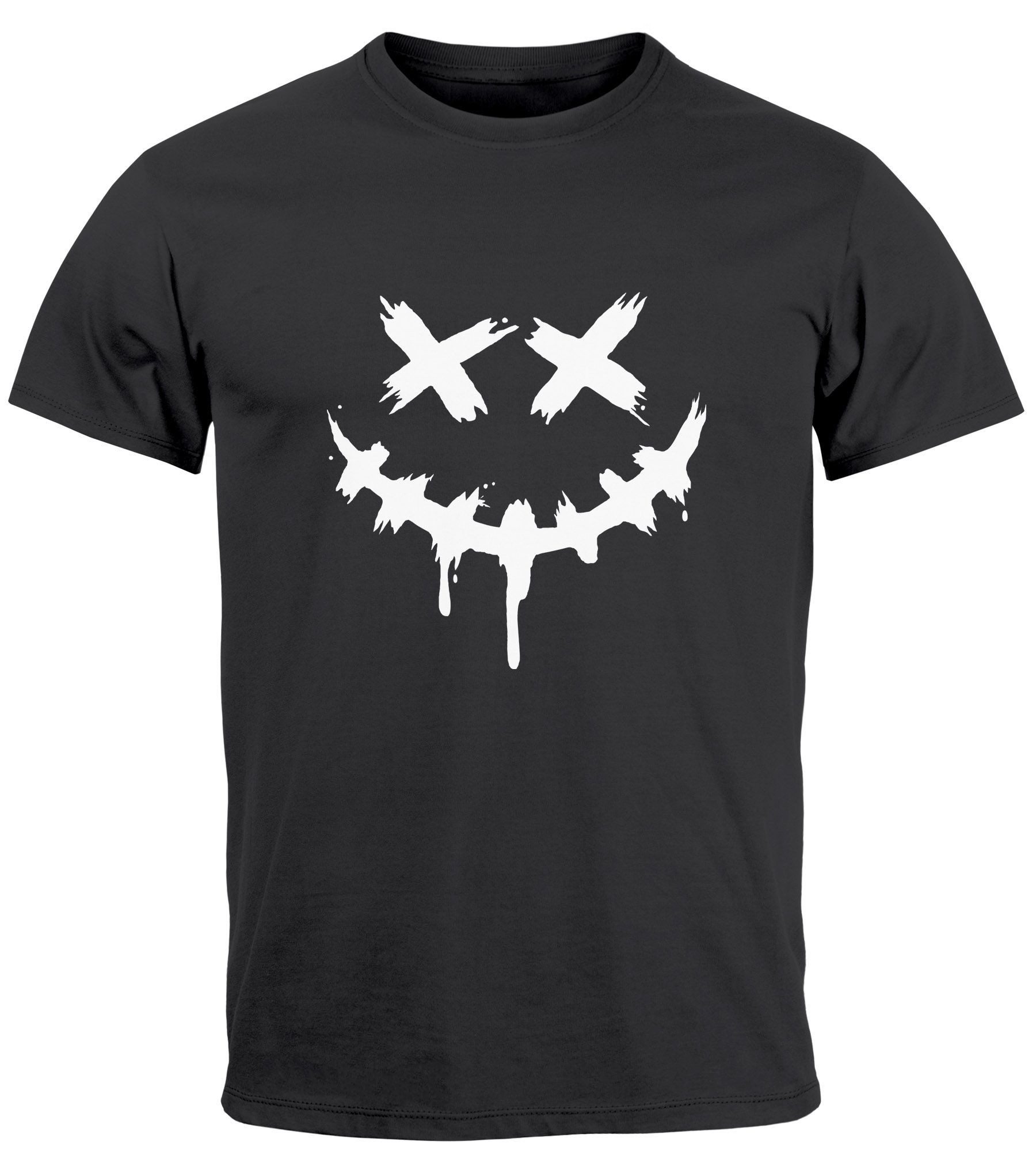 Neverless Print-Shirt Herren T-Shirt Bedruckt Techwear Fashion Streetstyle Smiling Face mit Print