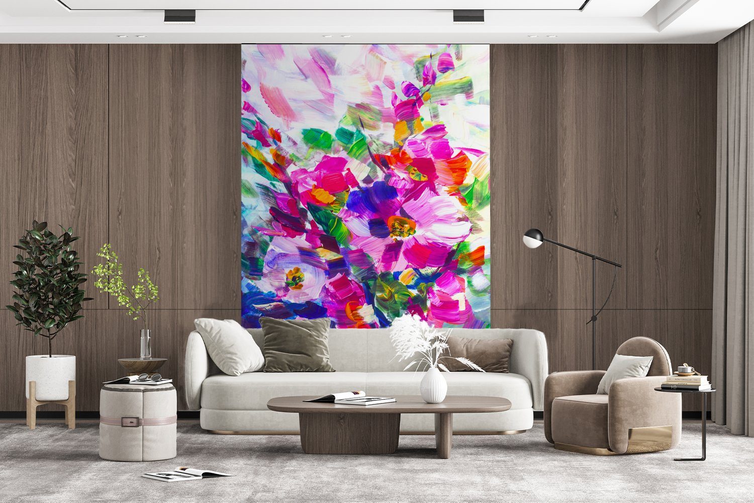 MuchoWow Fototapete Impressionismus - (3 Wohnzimmer, Ölmalerei Wandtapete Matt, für Montagefertig bedruckt, Vinyl St), Farben, Tapete 