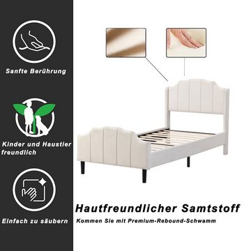 HAUSS SPLOE Polsterbett 90 x 200 cm mit Kopfteil, Fußteil und Lattenrost Beige Samt