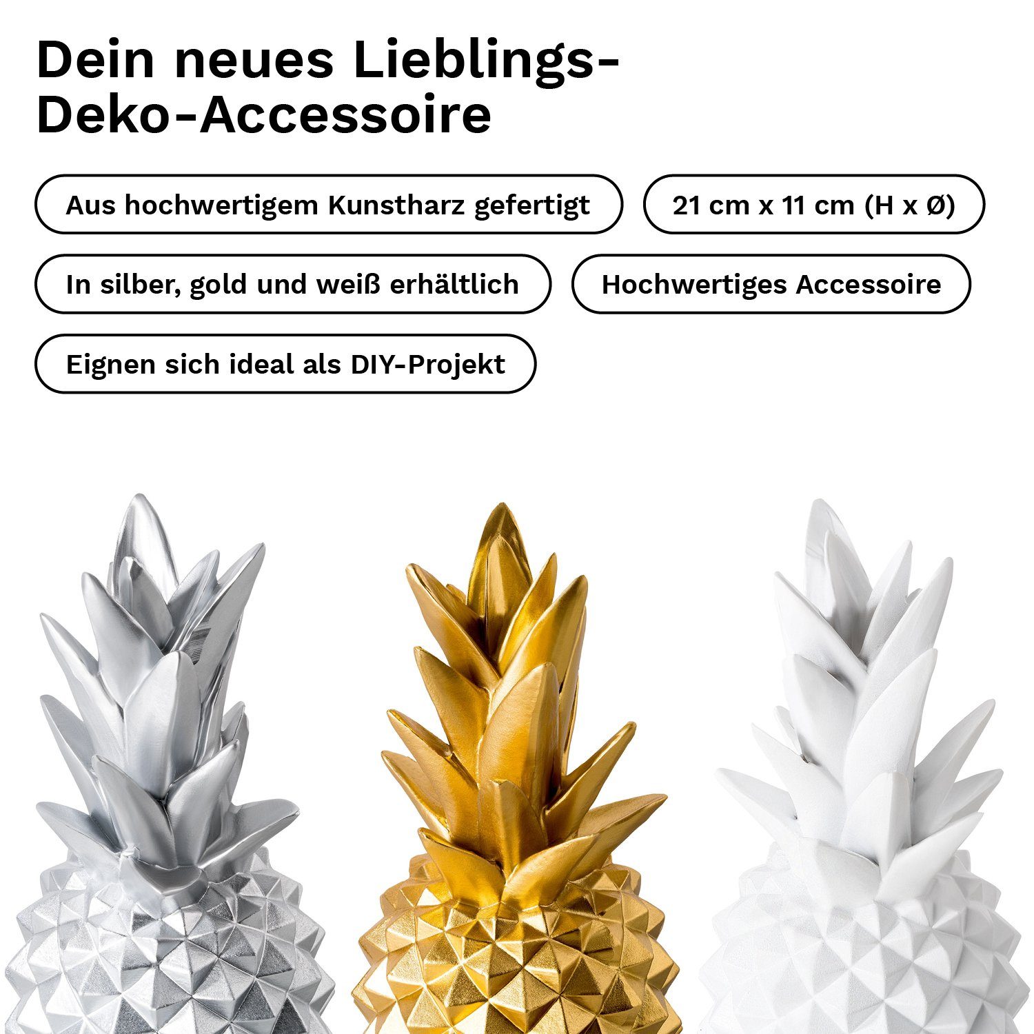 shelfmade Dekofigur Deko Ananas Wohnzimmer Tischdeko aus Kunstharz - Ananas aus Polyresin – Bild 4 von 5