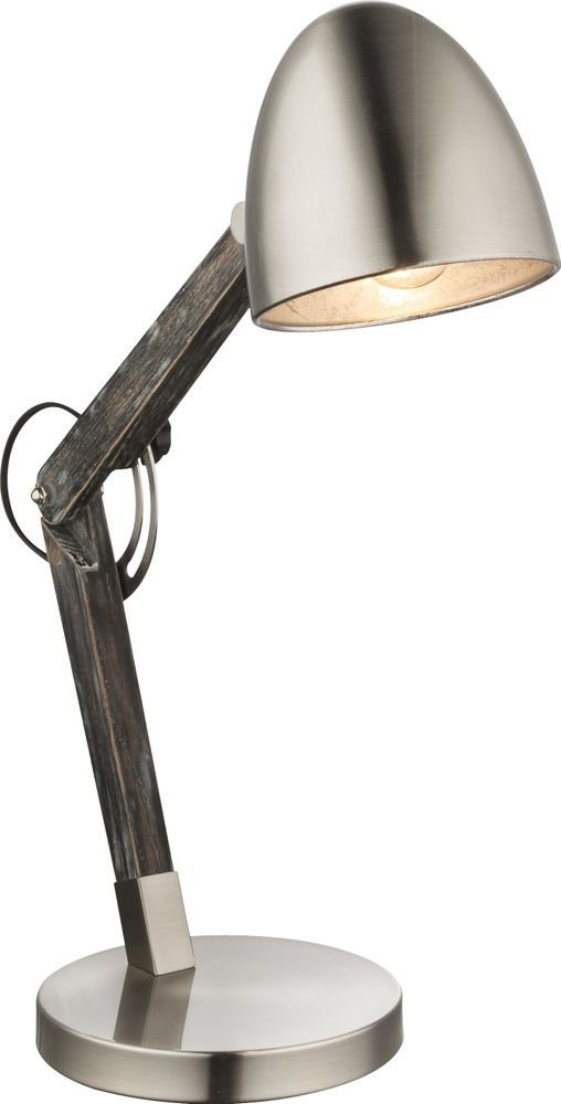 Globo Schreibtischlampe, Leuchtmittel nicht inklusive, Tischleuchte GAUA, grau, Schirmdurchmesser 13 cm, Holz