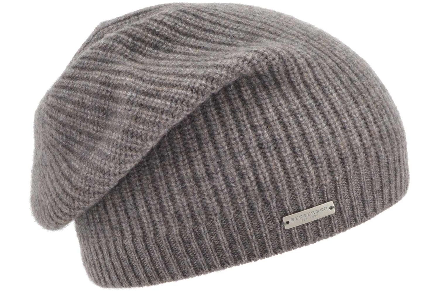 Seeberger Strickmütze Beanie aus 100% Kaschmir im Rippmuster 86-taupe