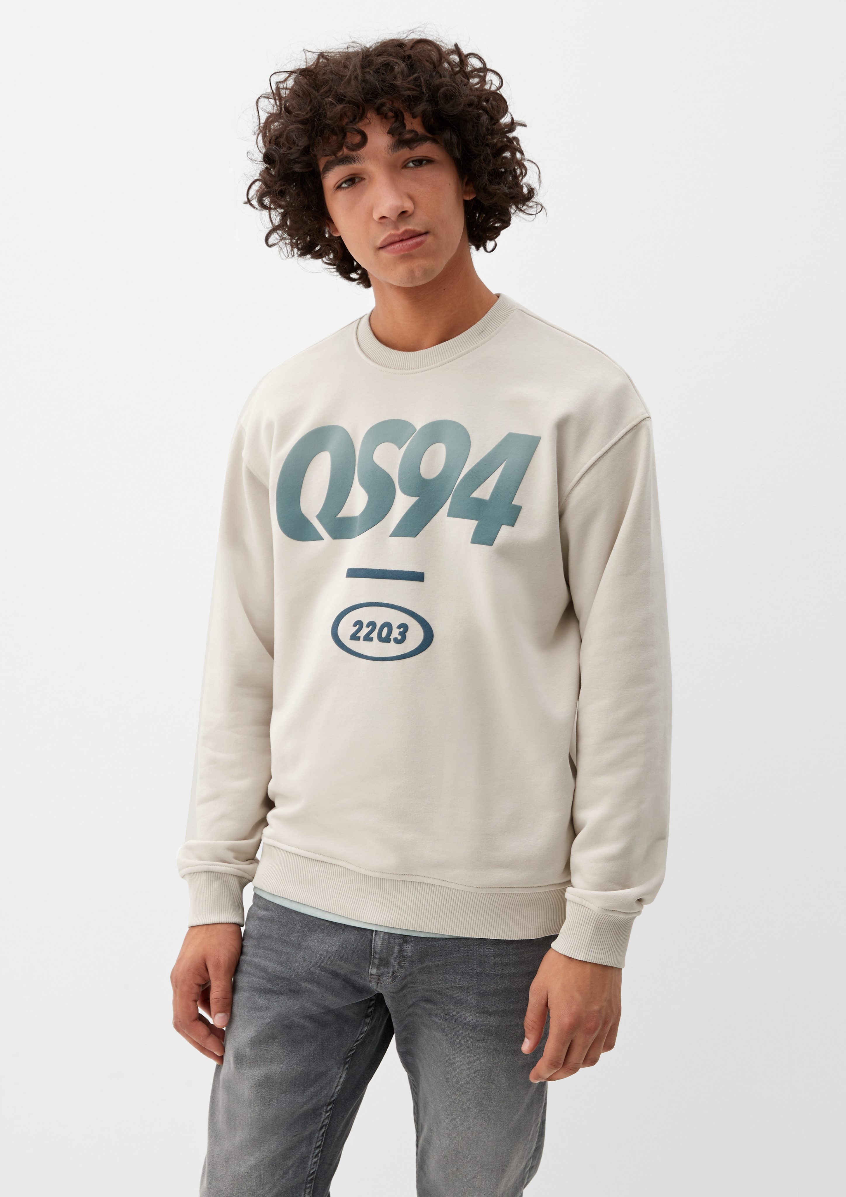 Rippblende, Sweatshirt wollweiß Rippbündchen QS Frontprint Sweatshirt mit