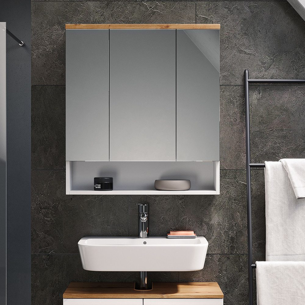 Vicco Badezimmerspiegelschrank Eden, Weiß Hochglanz/Artisan-Eiche, 70 x 77.5 cm mit 3 Türen (1-St)